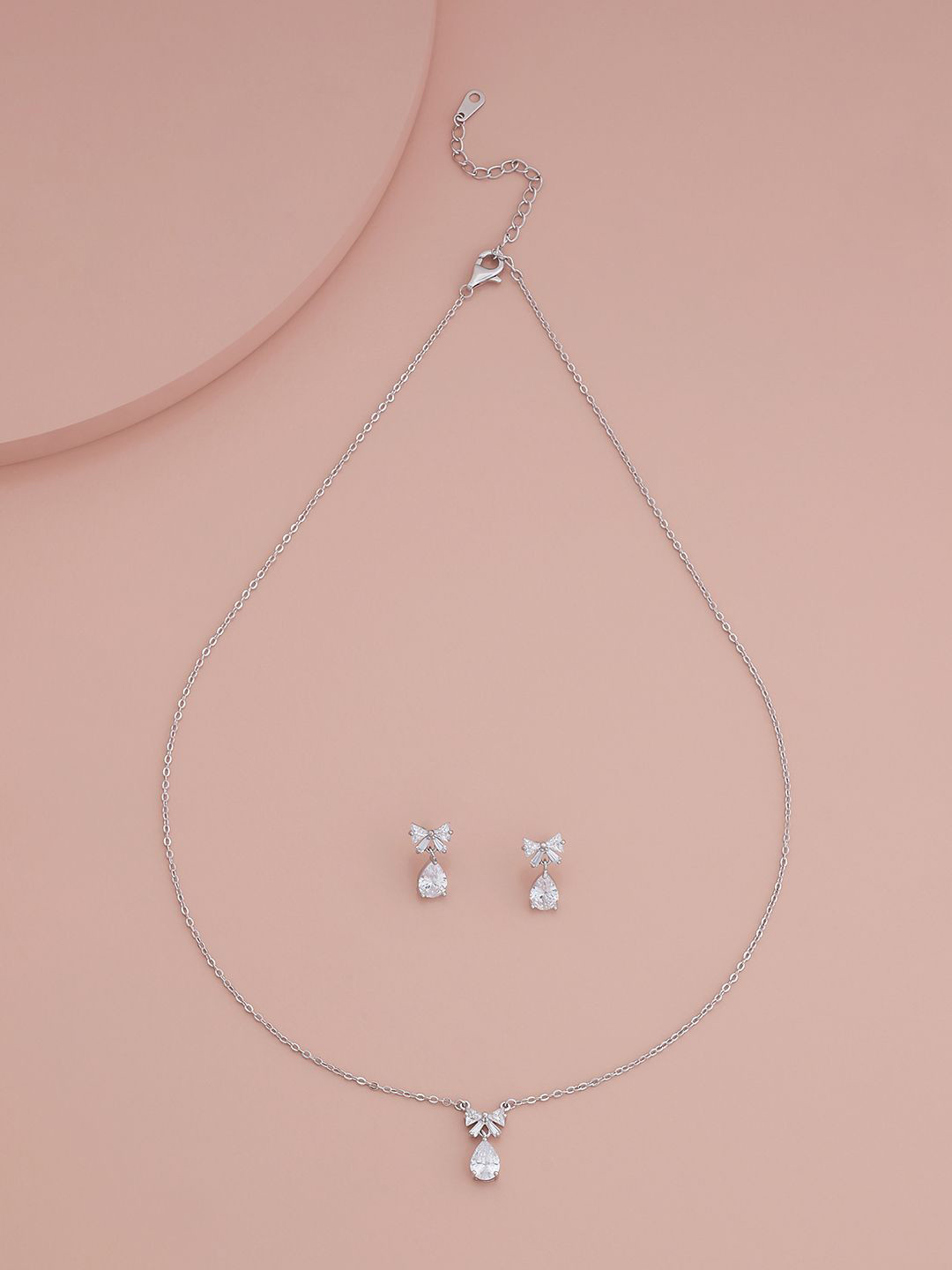 

Kushal's Fashion Jewellery Rhodium-Plated CZ-Studded Necklace & Earrings, Silver