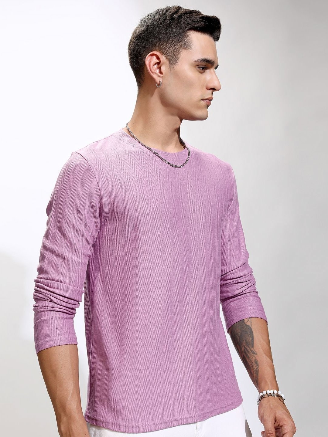 

HIGHLANDER Men Self Design Round Neck Cotton Relaxed Fit T-shirt, Purple