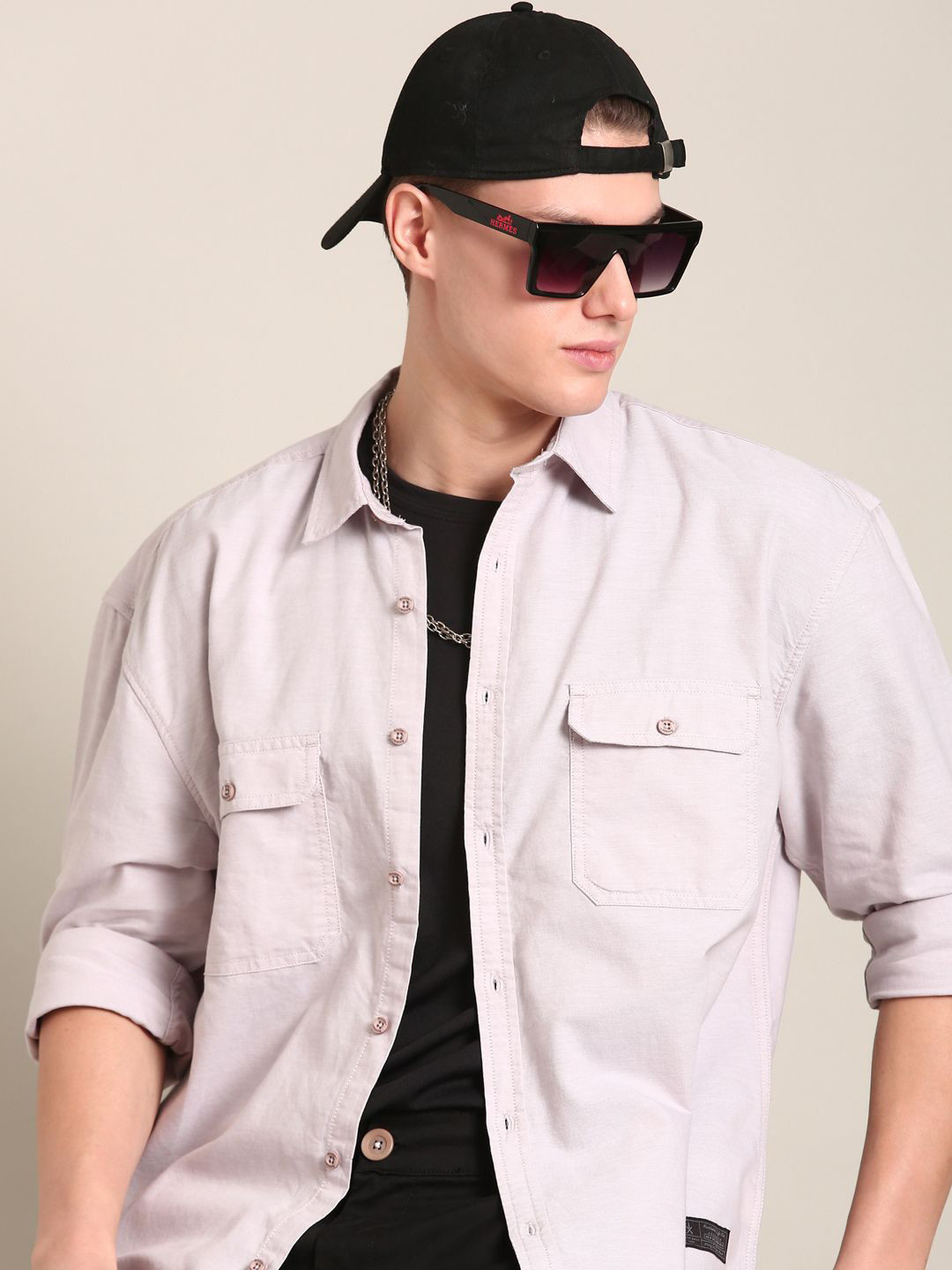 

The Roadster Lifestyle Co. Men Relaxed Spread Collar Solid Cotton Relaxed Fit Casual Shirt, Champagne