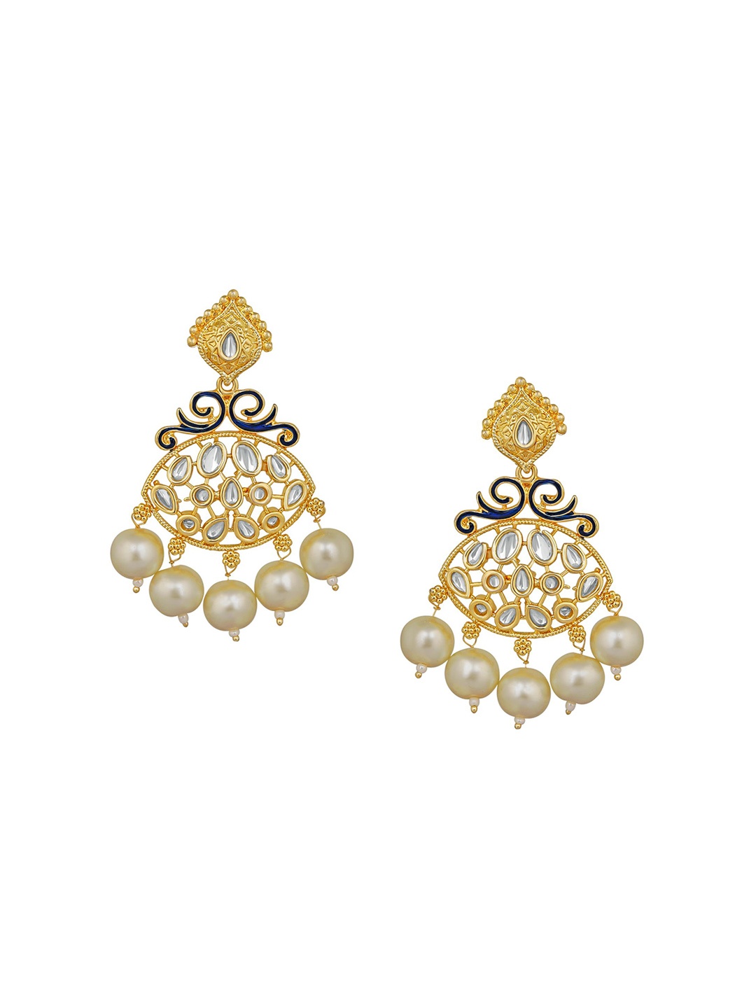 

Stefan Gold-Plated Kundan Studded Contemporary Drop Earrings