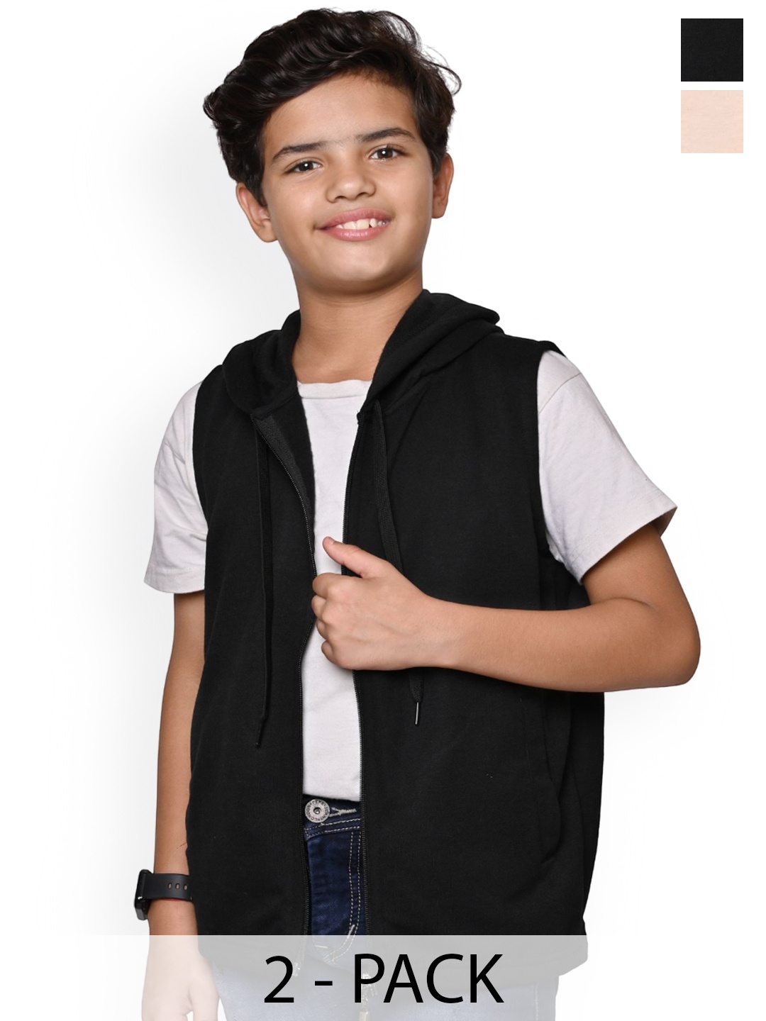 

BAESD Boys Pack Of 2 Hooded Solid Fleece Casual Bomber Jackets, Beige