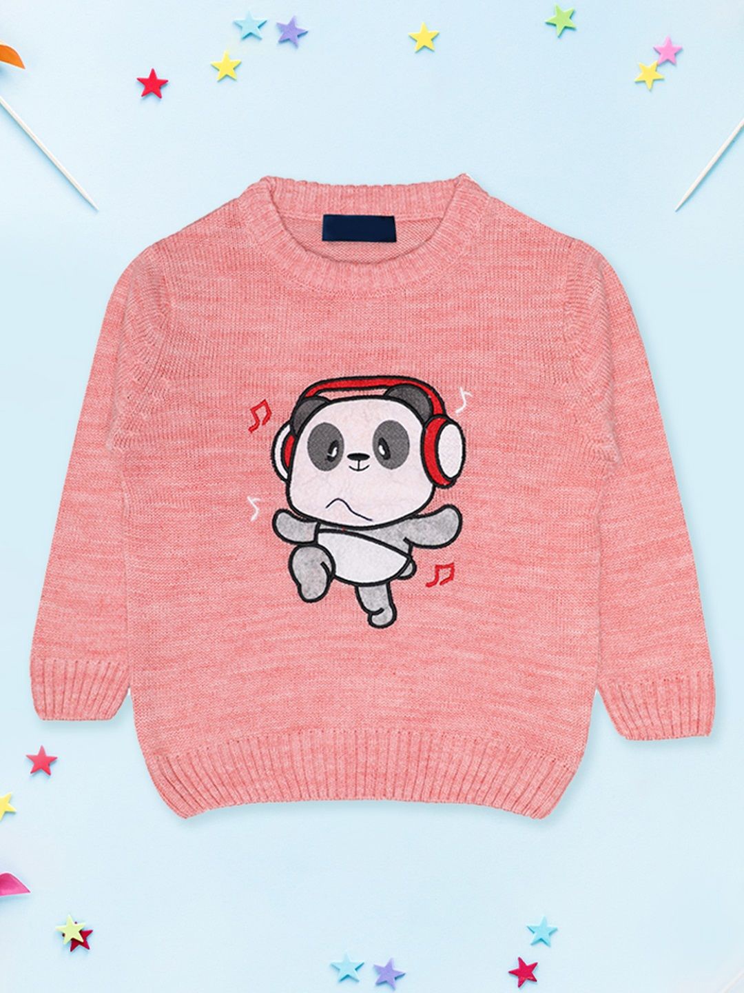 

CHKOKKO Girls Printed Woollen Pullover, Peach