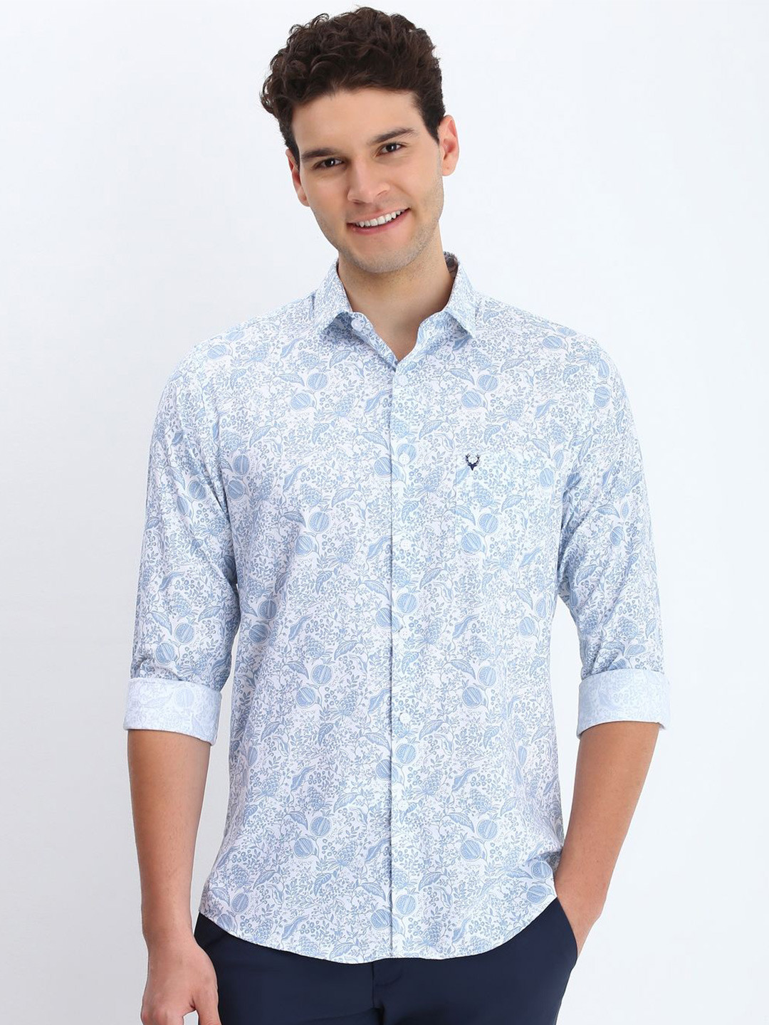 

Allen Solly Men Spread Collar Floral Printed Cotton Casual Shirt, Blue