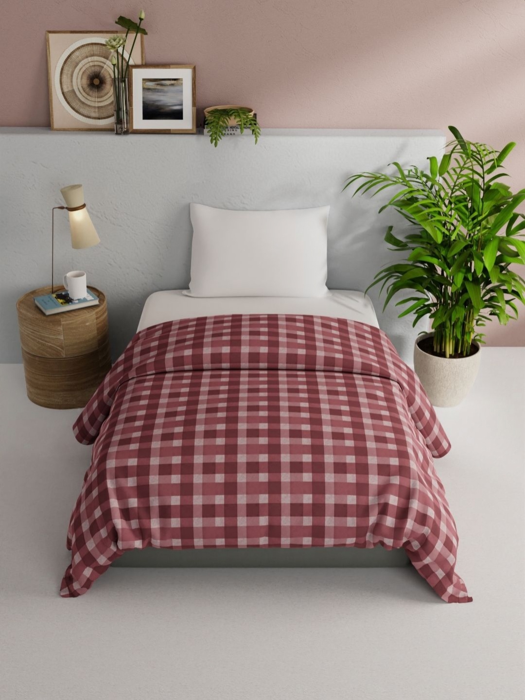 

BIANCA Victoria Maroon & White Checked Pure Cotton AC Room 150 GSM Single Bed Comforter