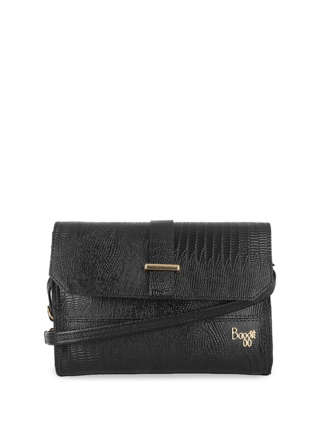 

Baggit Women Brand Logo Textured Bowling Sling Bag, Black