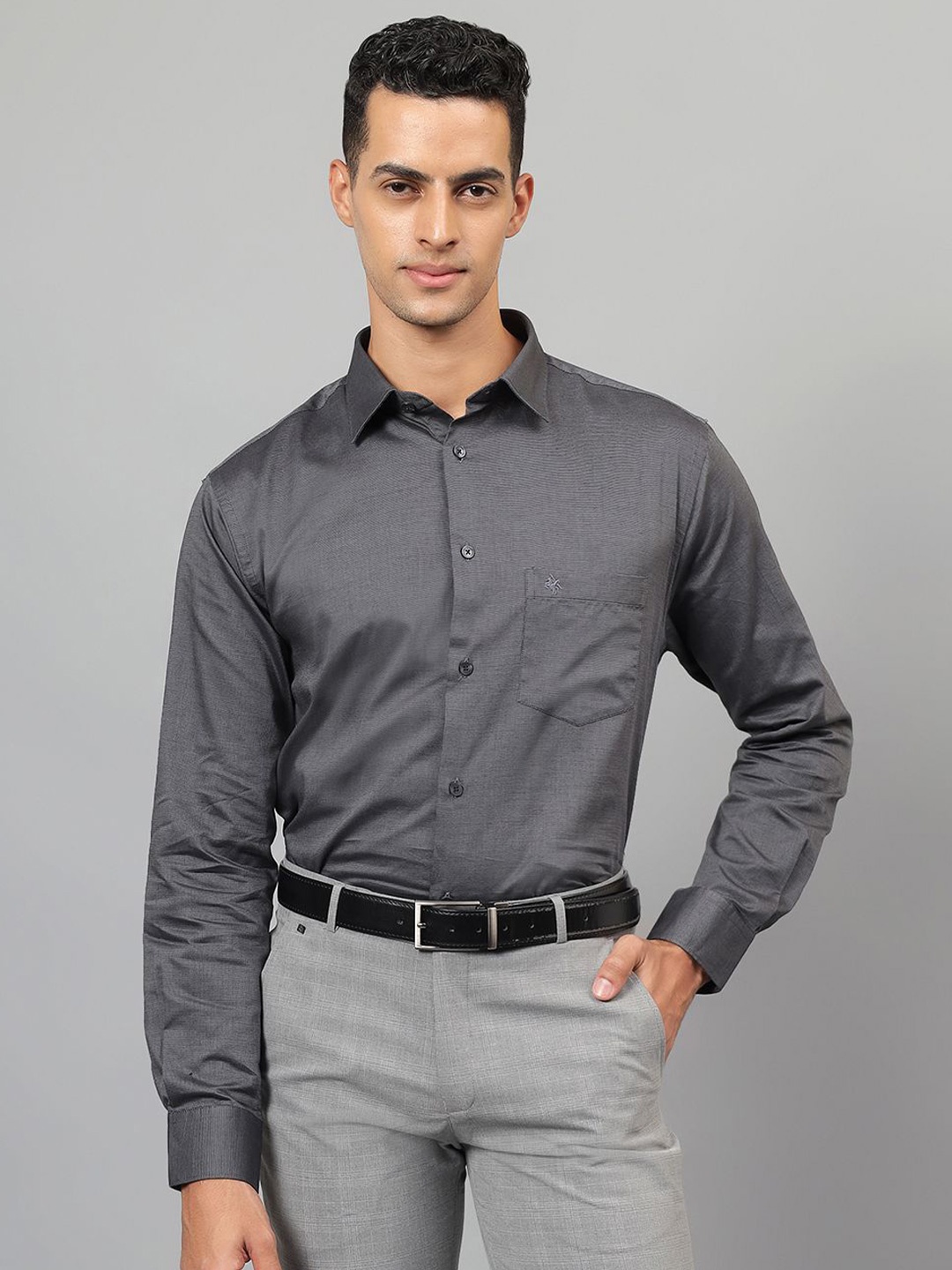 

Cantabil Men Spread Collar Solid Cotton Formal Shirt, Grey