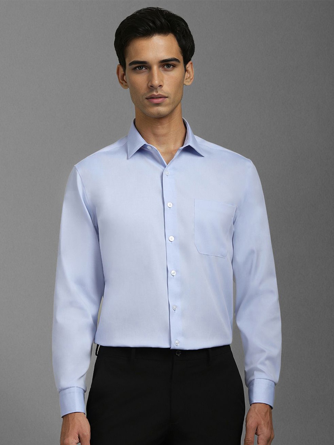 

Louis Philippe Men Spread Collar Solid Cotton Slim Fit Formal Shirt, Blue