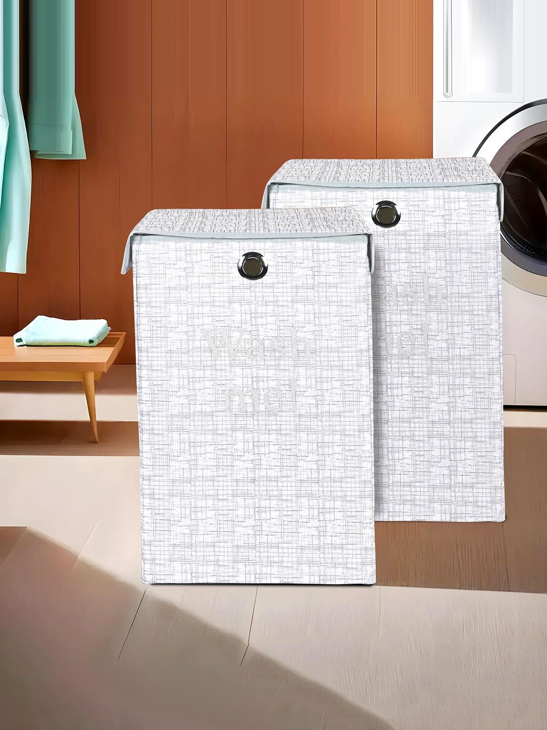 

Kuber Industries Grey 2 Pieces Printed Foldable Laundry Bags 75L