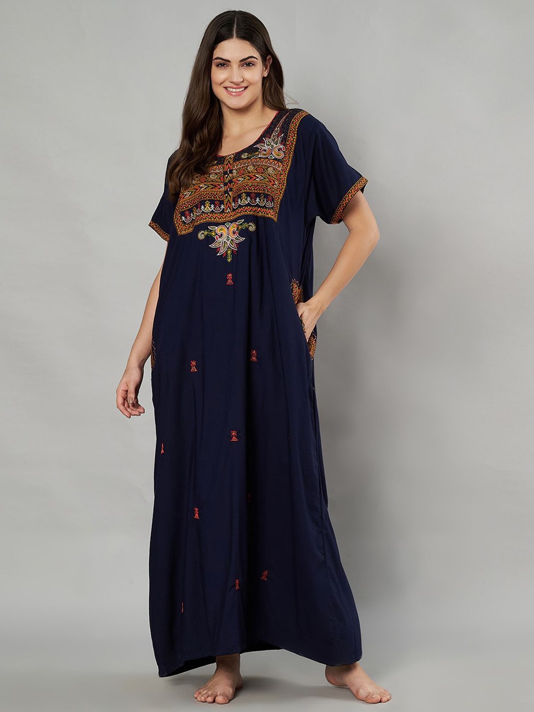 

KOI SLEEPWEAR Embroidered Maxi Nightdress, Navy blue
