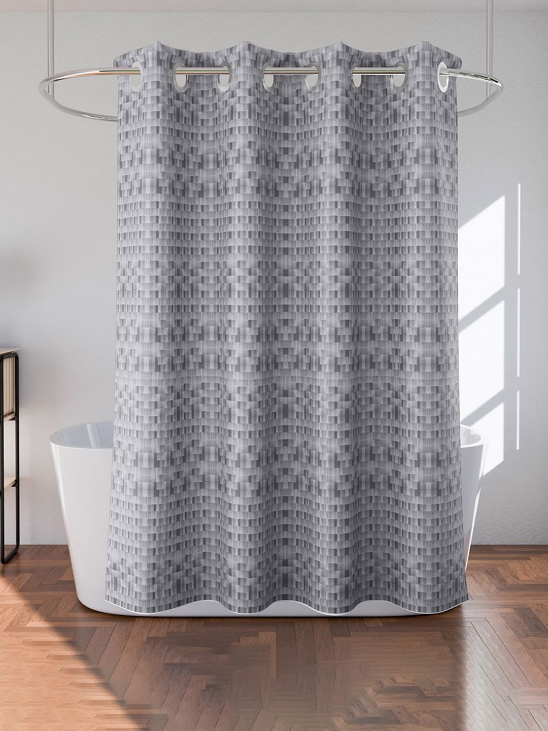 

Kuber Industries Grey Geometric Printed Shower Curtains