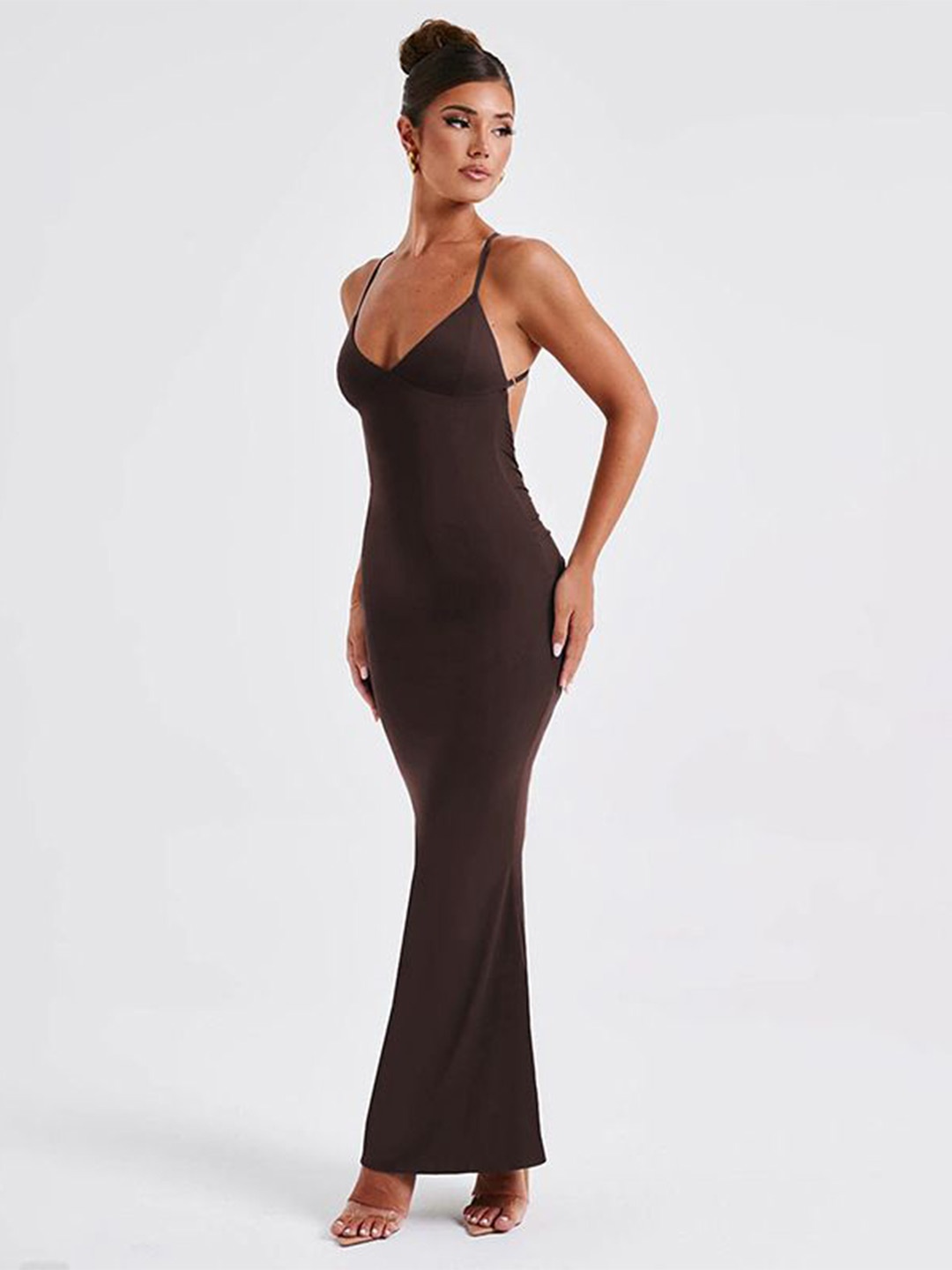 

MIAKEE Women Sheath Maxi Dress, Brown