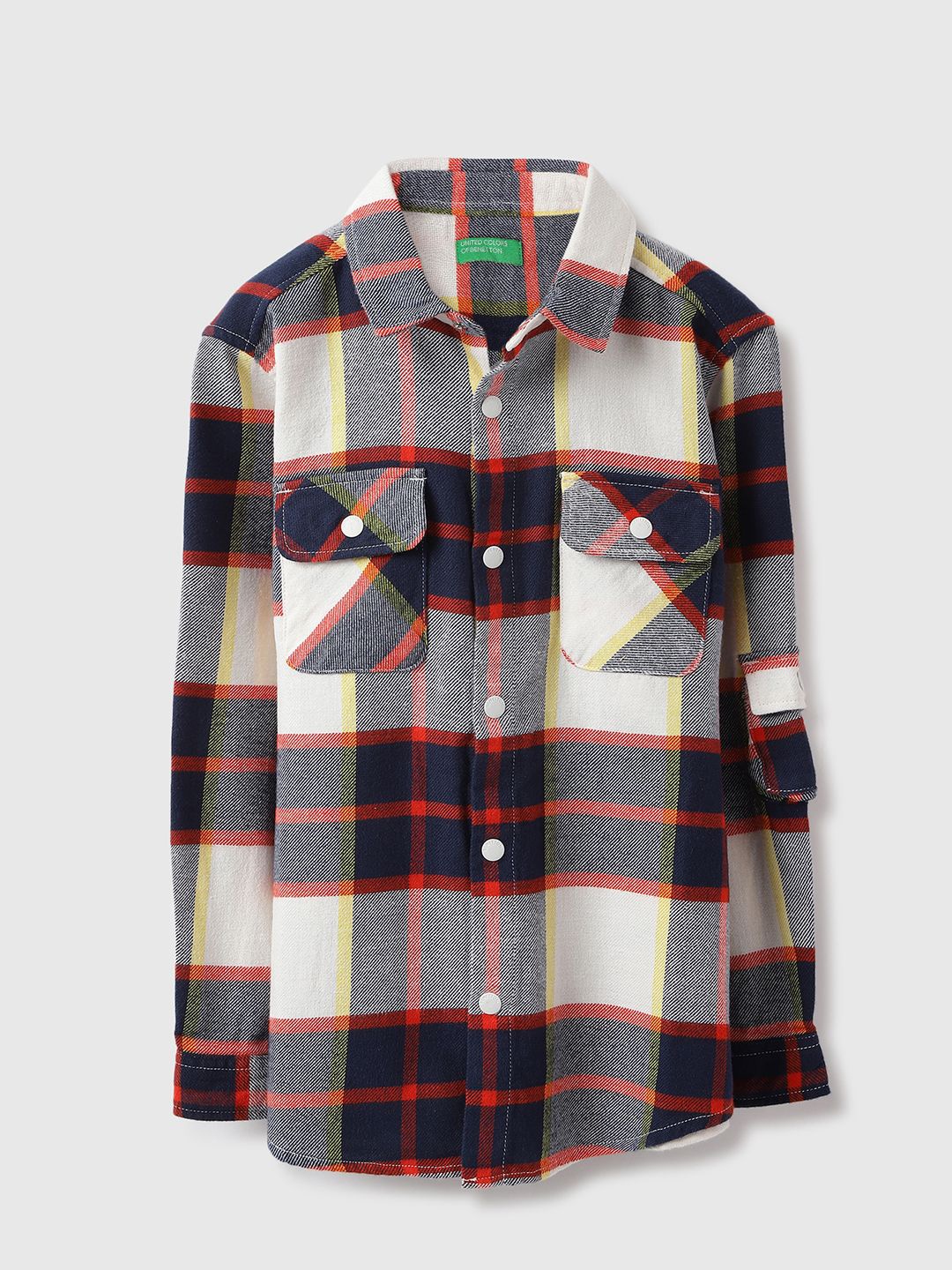 

United Colors of Benetton Boys Spread Collar Checked Cotton Casual Shirt, Navy blue