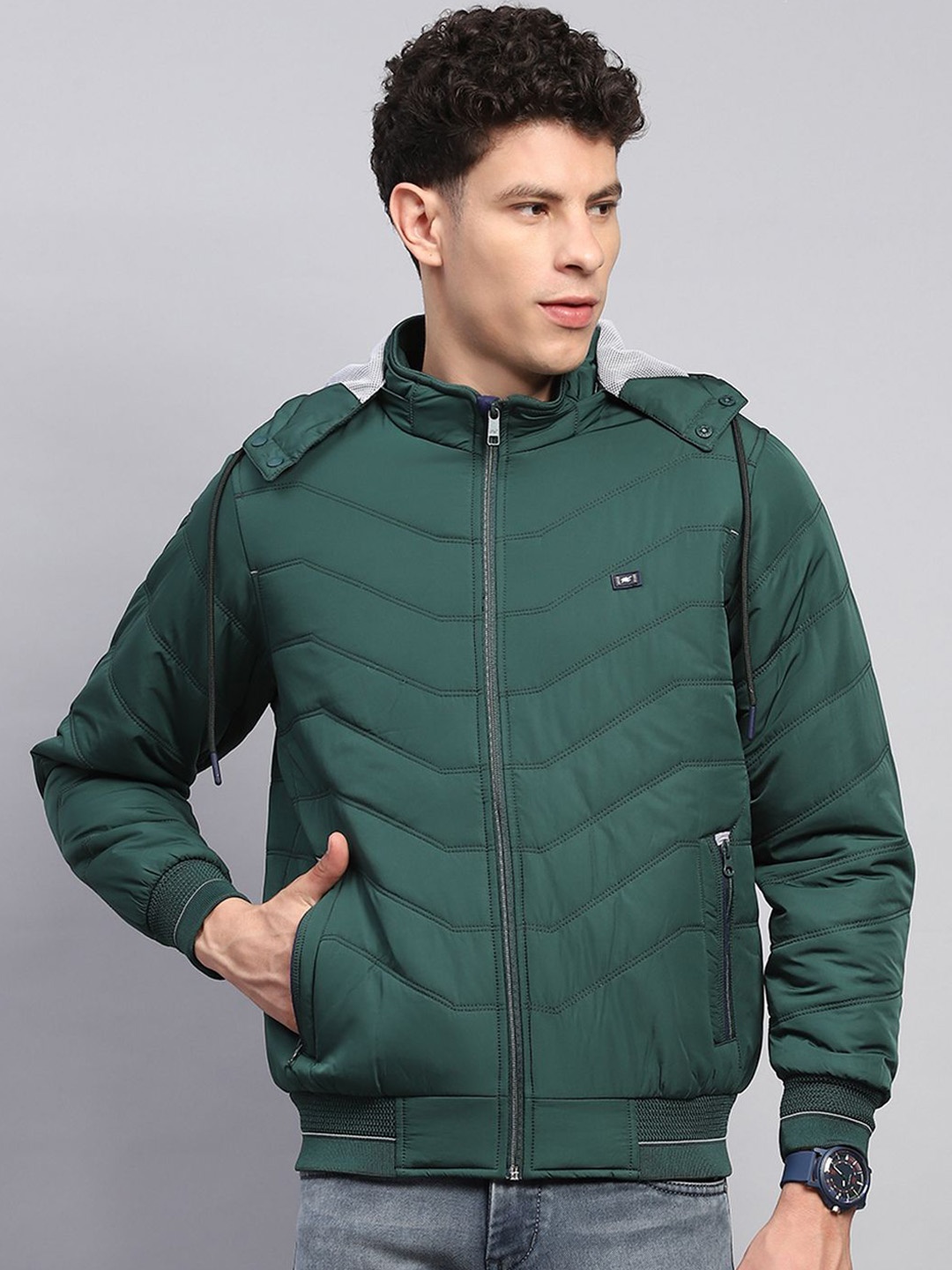 

Monte Carlo Men Hooded Solid Casual Padded Jacket, Green