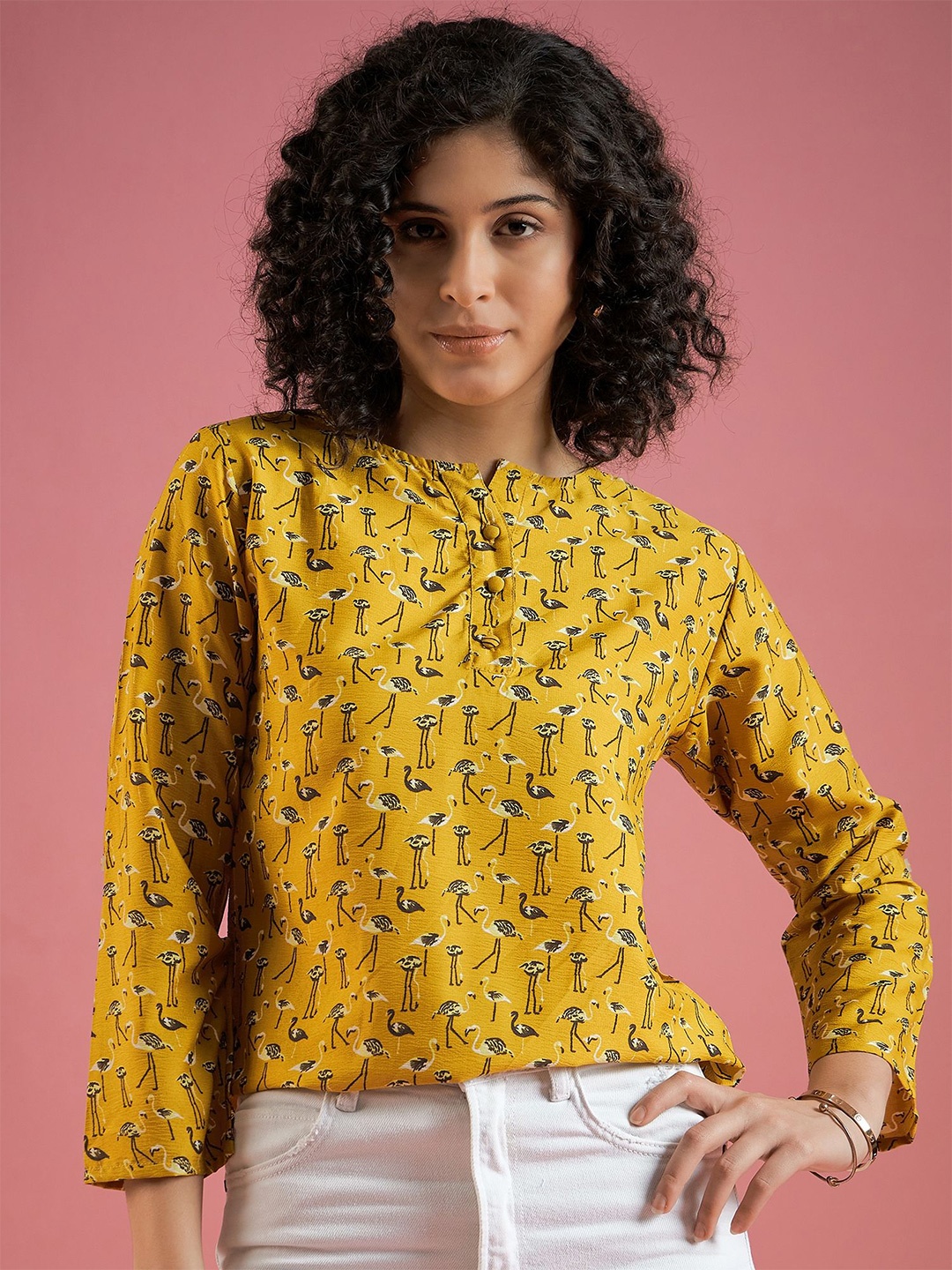 

Mayra Women Animal Printed Top, Mustard