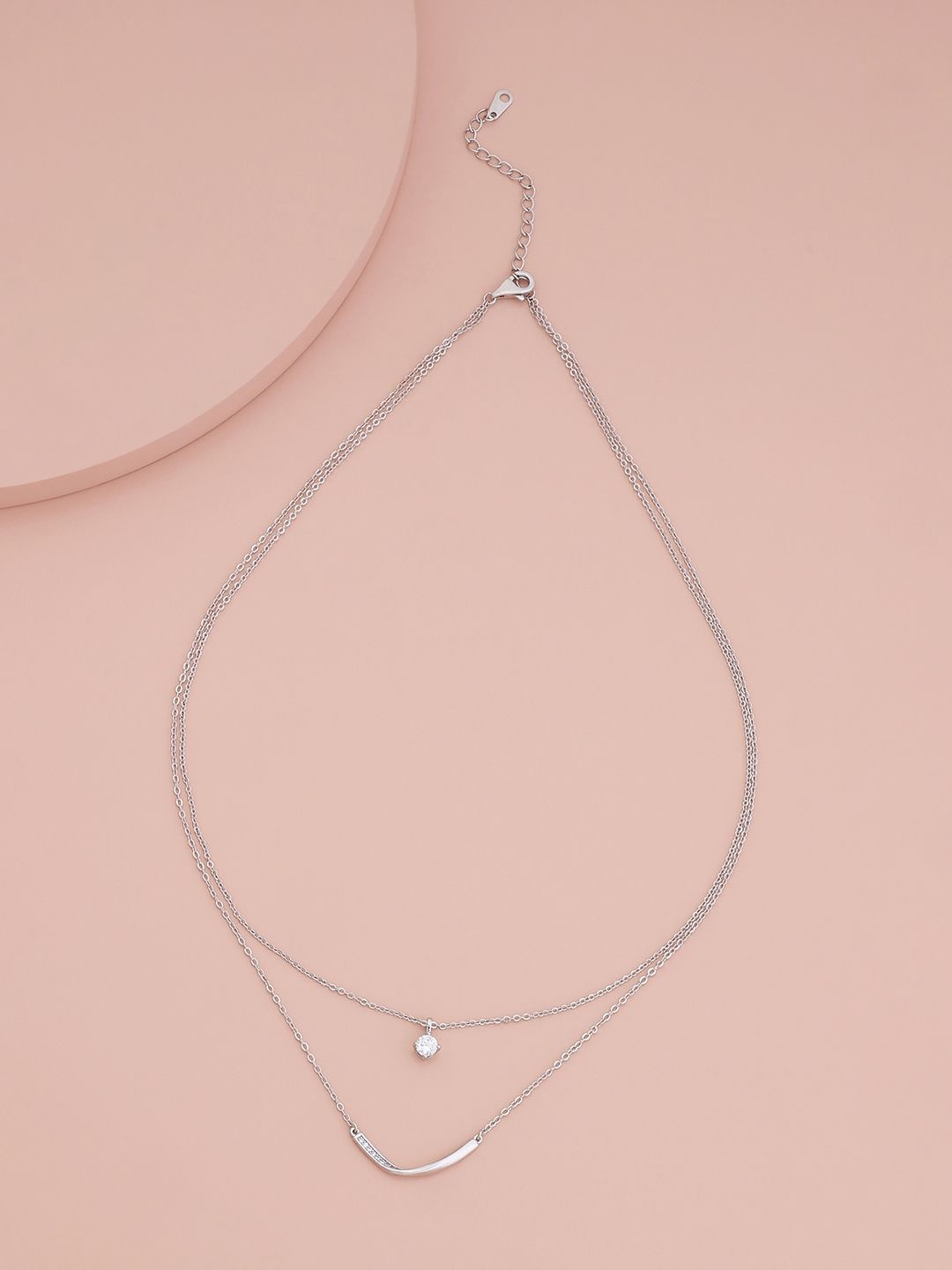 

Kushal's Fashion Jewellery Rhodium-Plated Cubic Zirconia Stone Studded Trendy Necklace, Silver