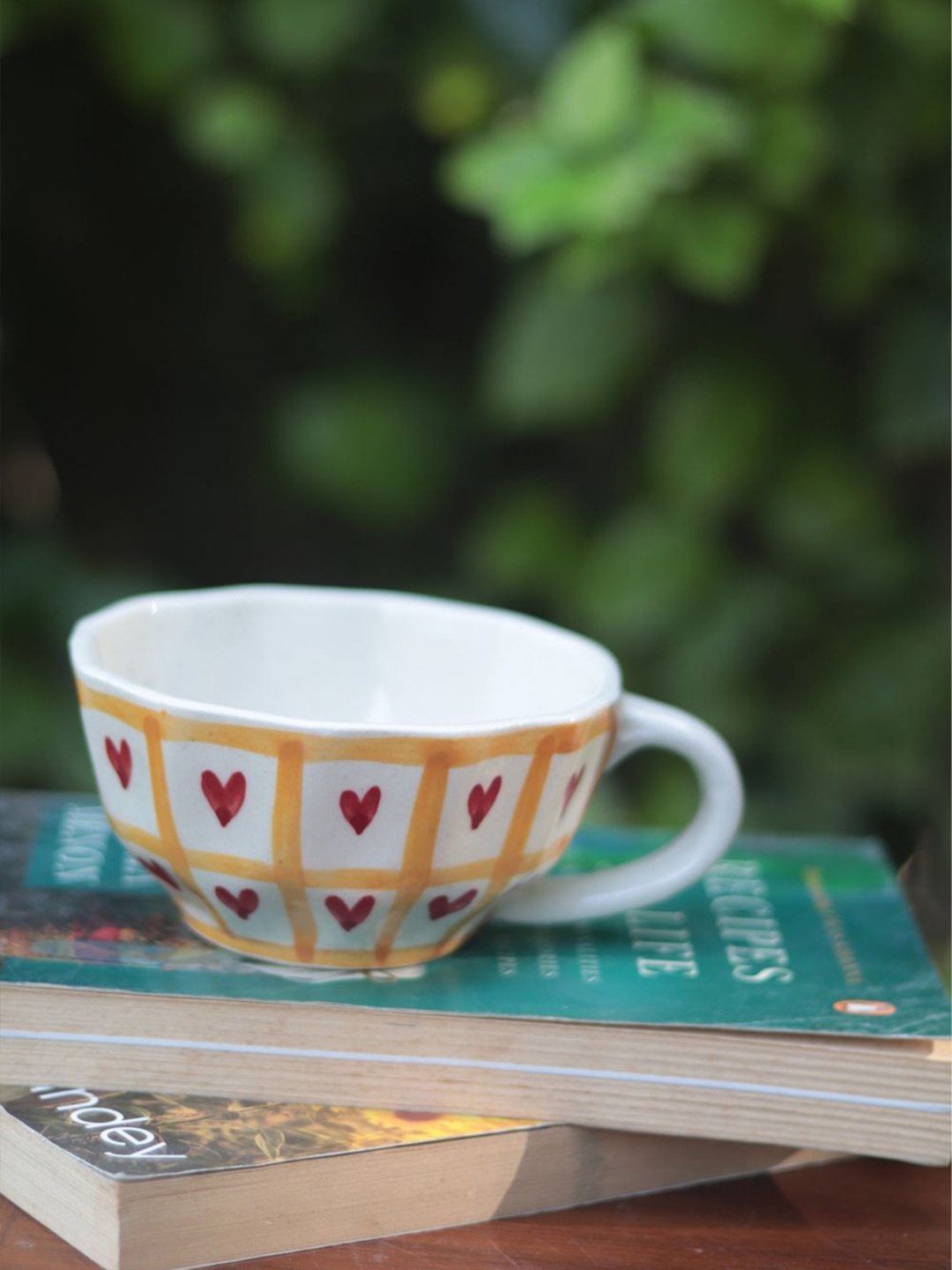 

WEAVING HOMES Yellow & Red Printed Ceramic Glossy Cup 180ml