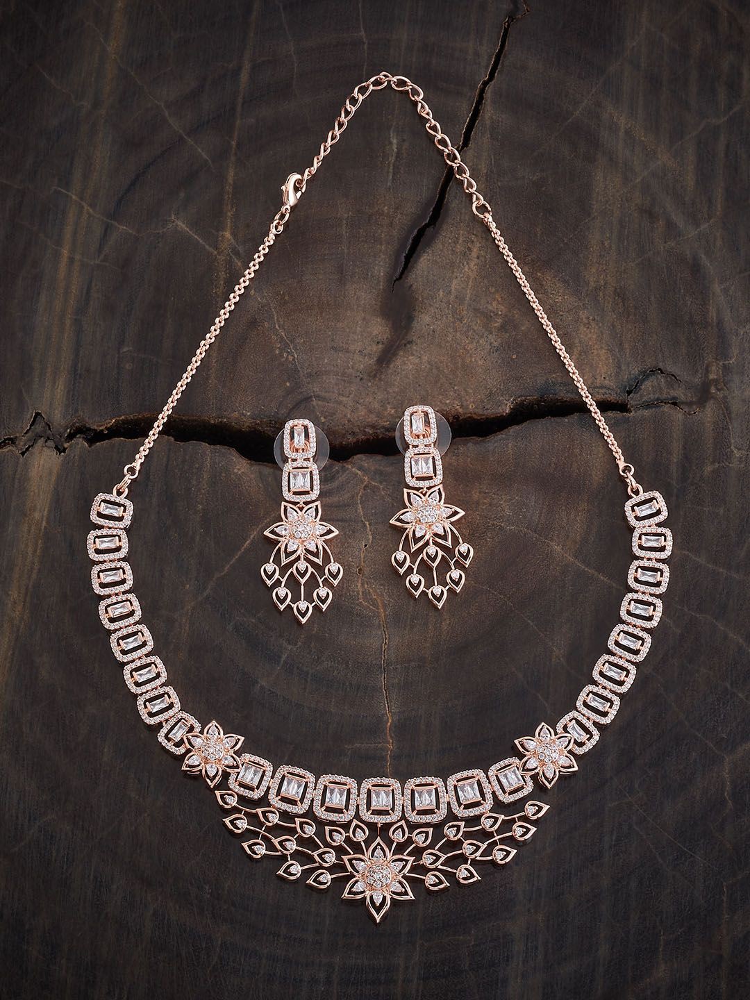 

Kushal's Fashion Jewellery Rose Gold-Plated Cubic Zirconia-Studded Jewellery Set