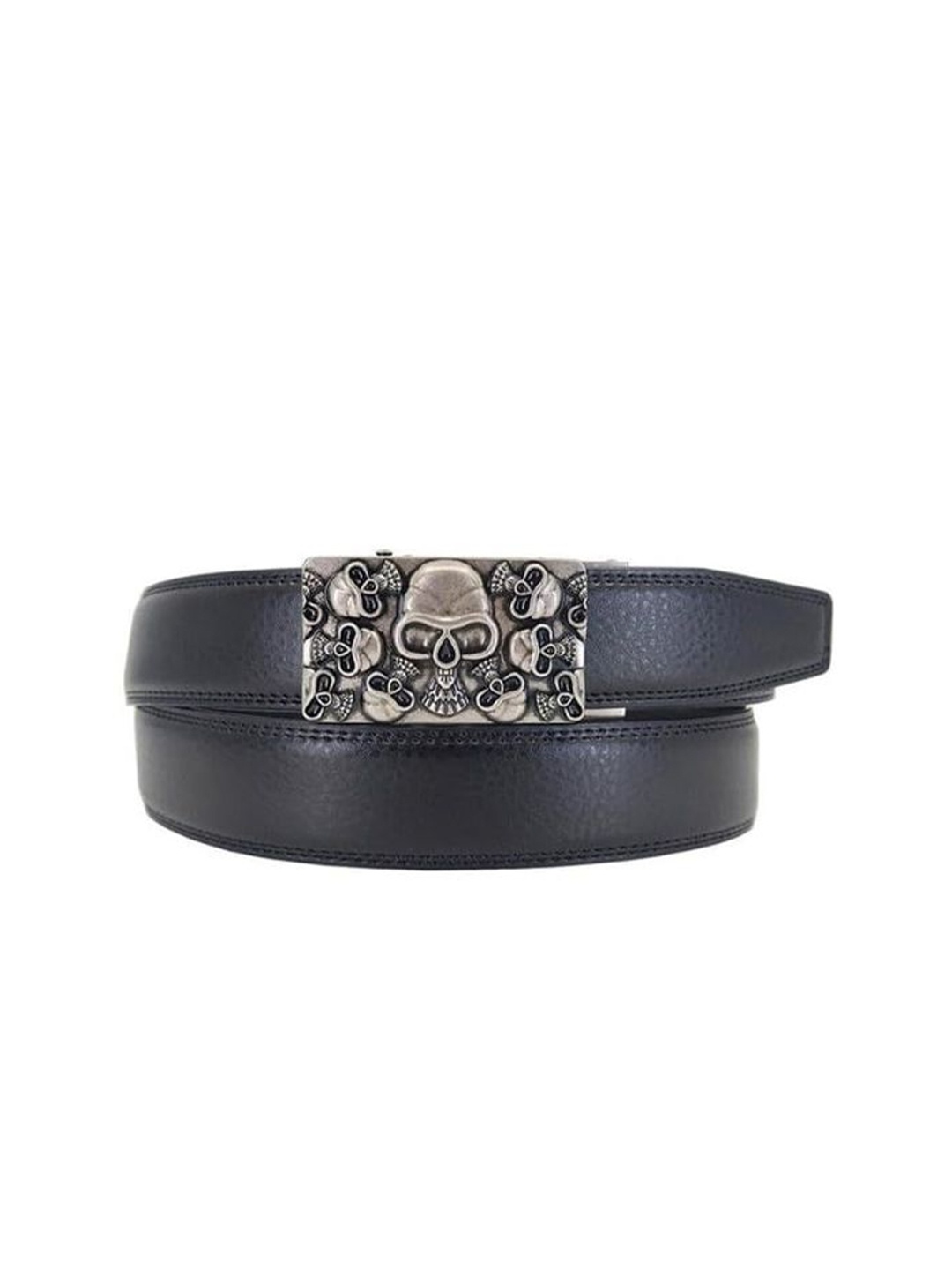 

Lulala Men Textured Leather Belt, Silver