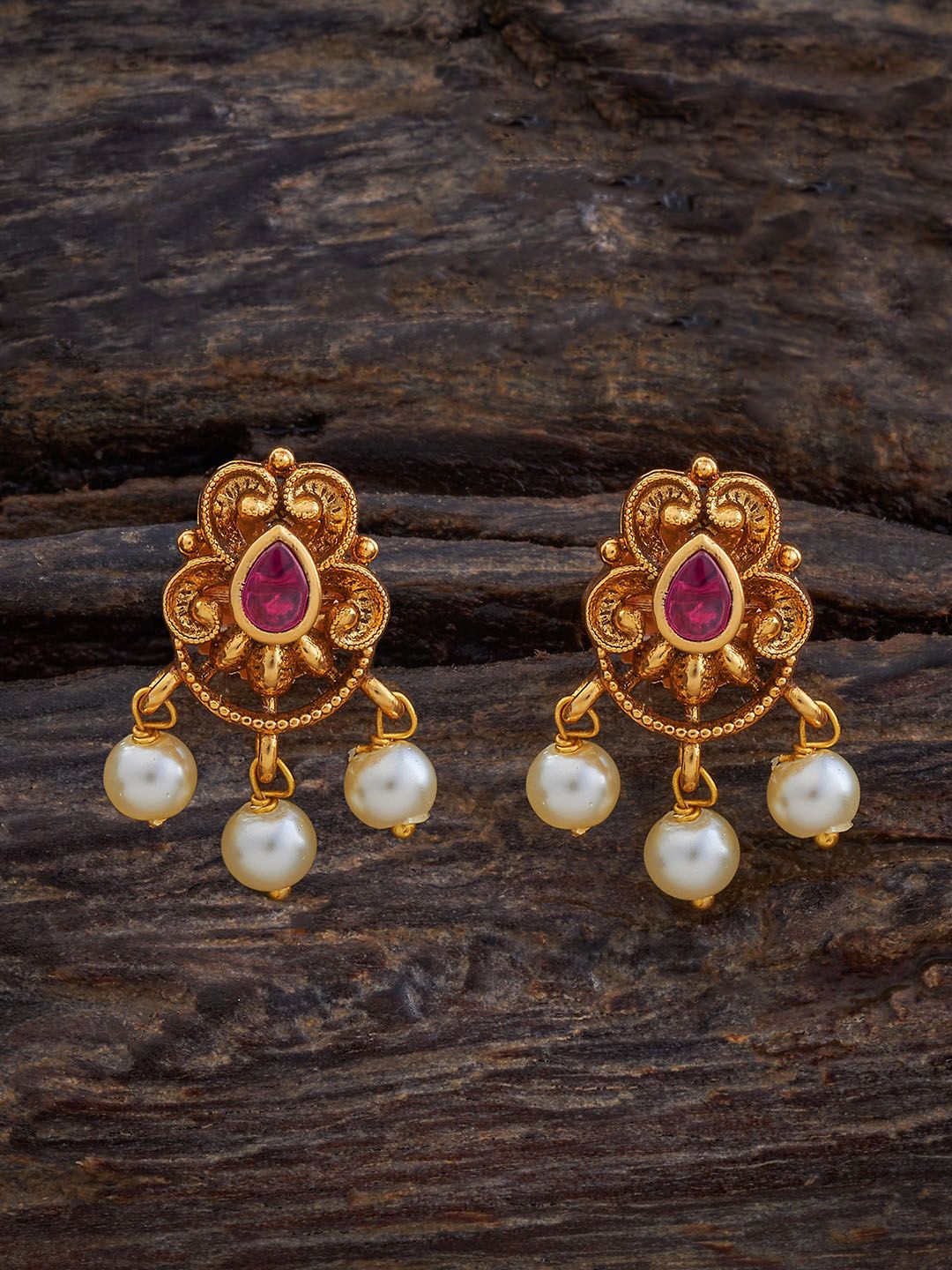 

Kushal's Fashion Jewellery Gold-Plated Teardrop Shaped Drop Earrings, Red