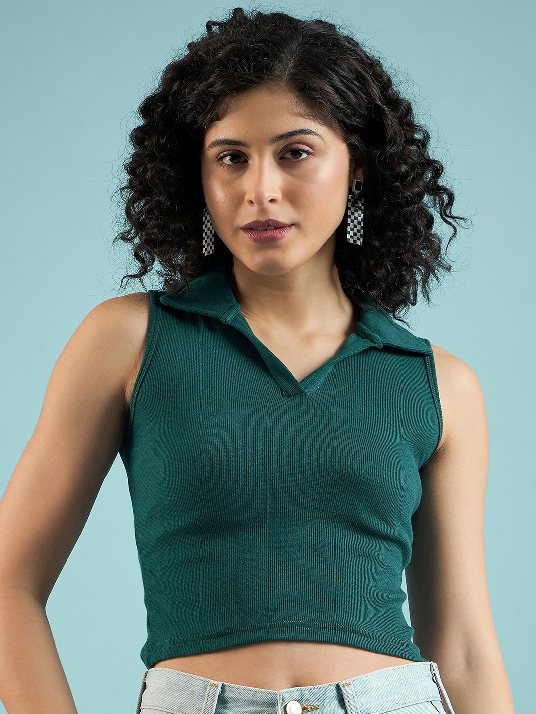 

Mayra Women Pure Cotton Tank Crop Top, Teal