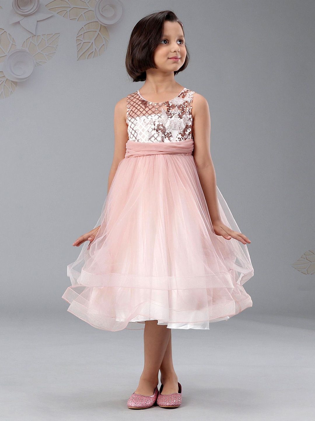 

Mark & Mia Girls Round Neck Fit & Flare Midi Dress, Pink