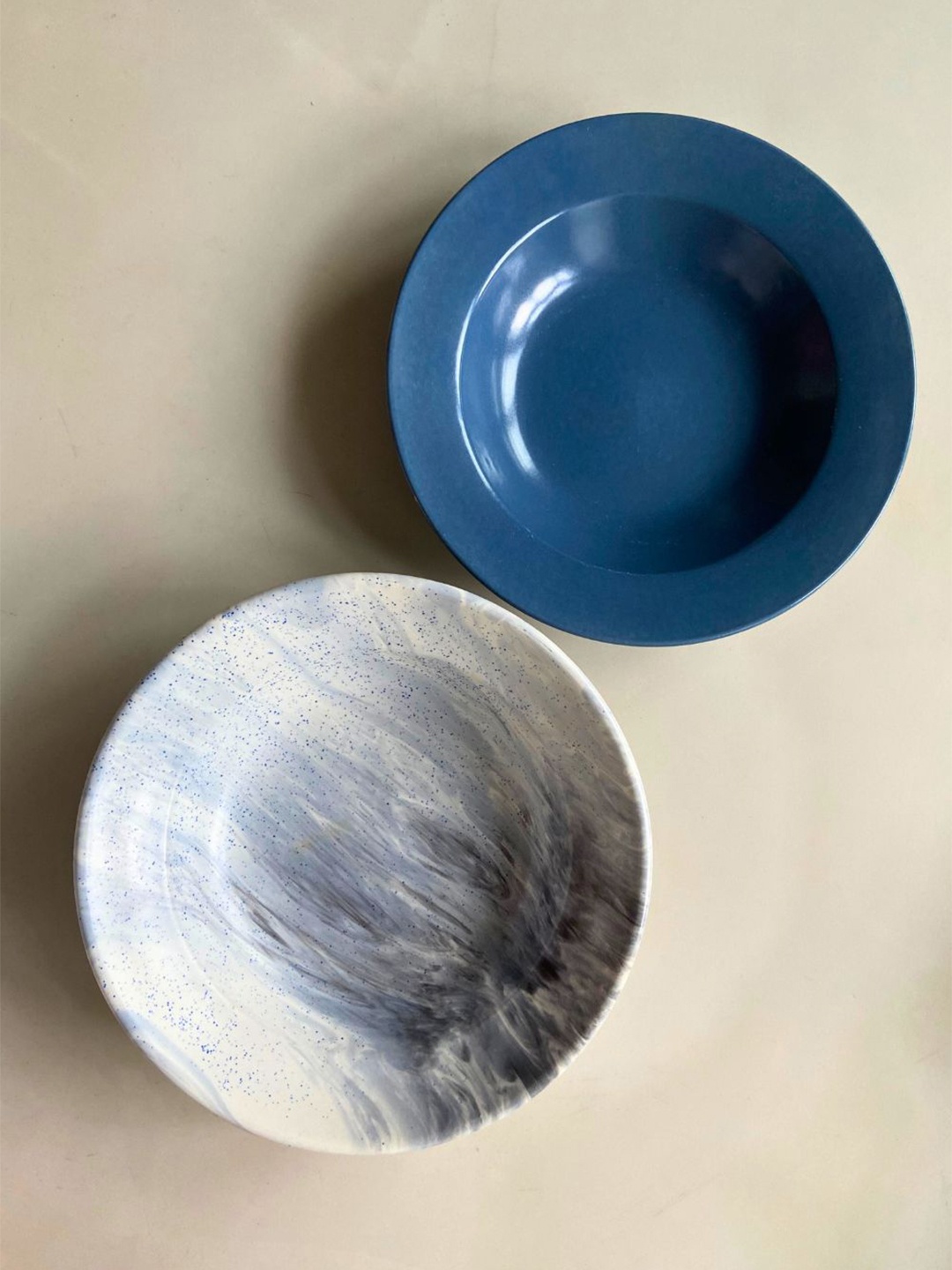 

WEAVING HOMES White & Blue 2 Pieces Printed Dishwasher Safe Ceramic Pasta Plates
