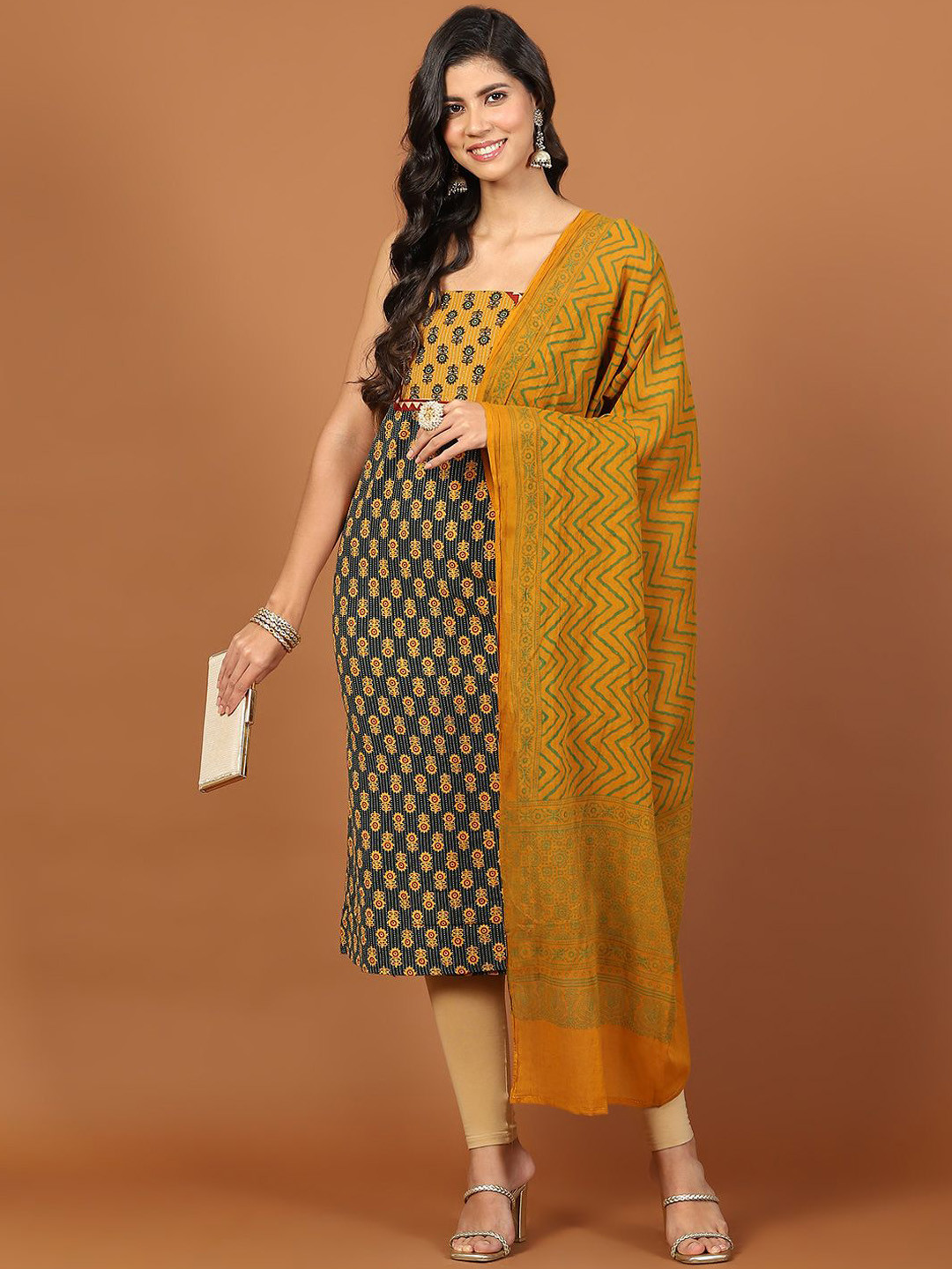 

Meena Bazaar Floral Printed Unstitched Dress Material, Green