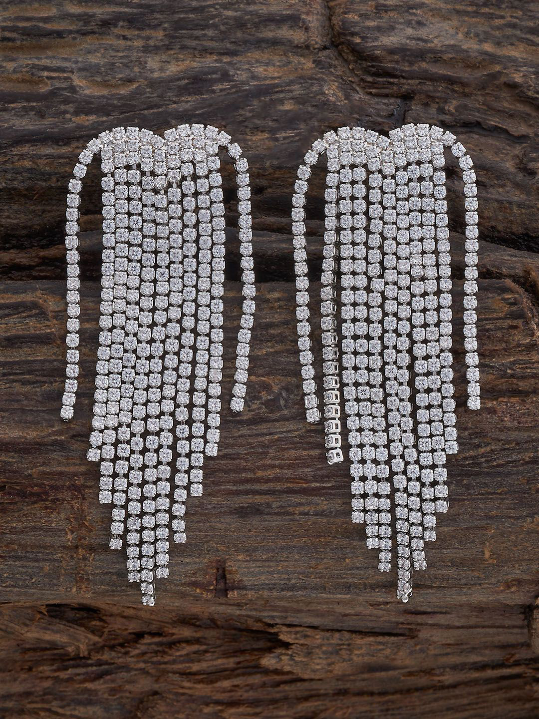 

Kushal's Fashion Jewellery Rhodium-Plated CZ Studded Classic Drop Earrings, Silver