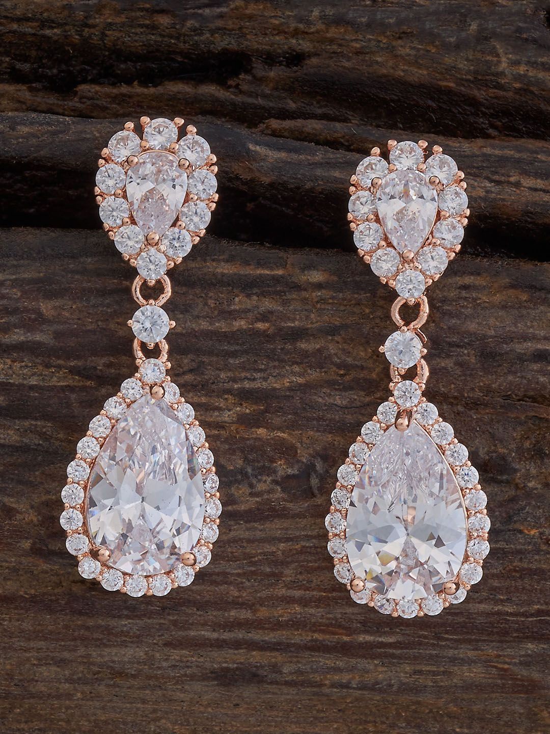 

Kushal's Fashion Jewellery Rose Gold Plated Cubic Zirconia Teardrop Shaped Drop Earrings, White