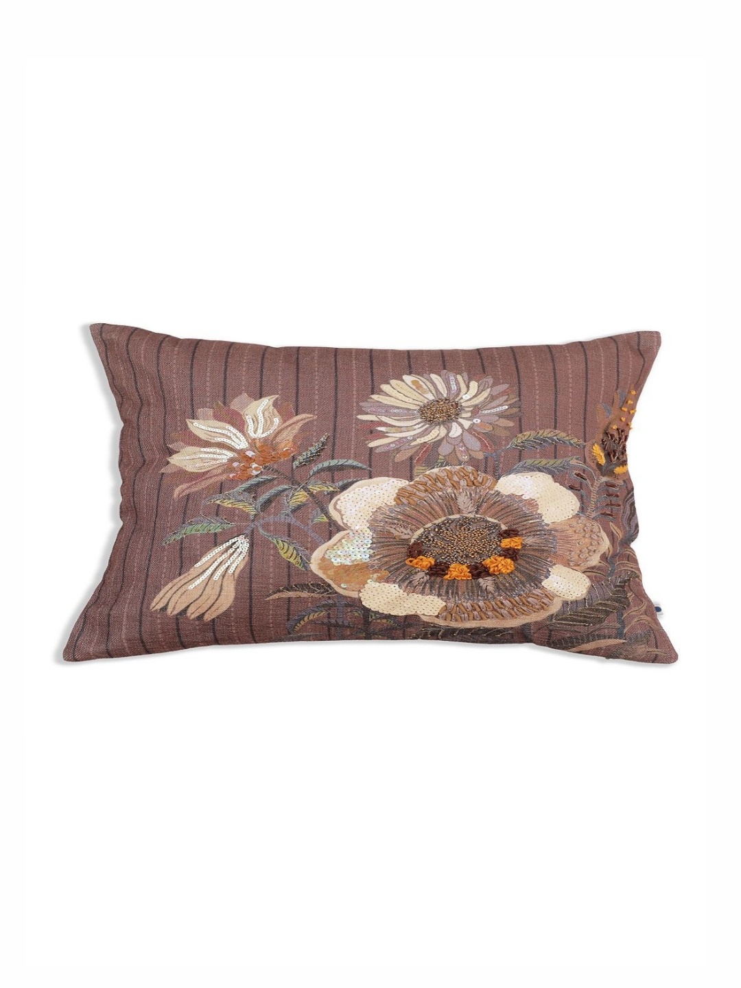 

ONSETHOMES jashn Brown & Beige Embroidered Cotton Rectangle Cushion Cover