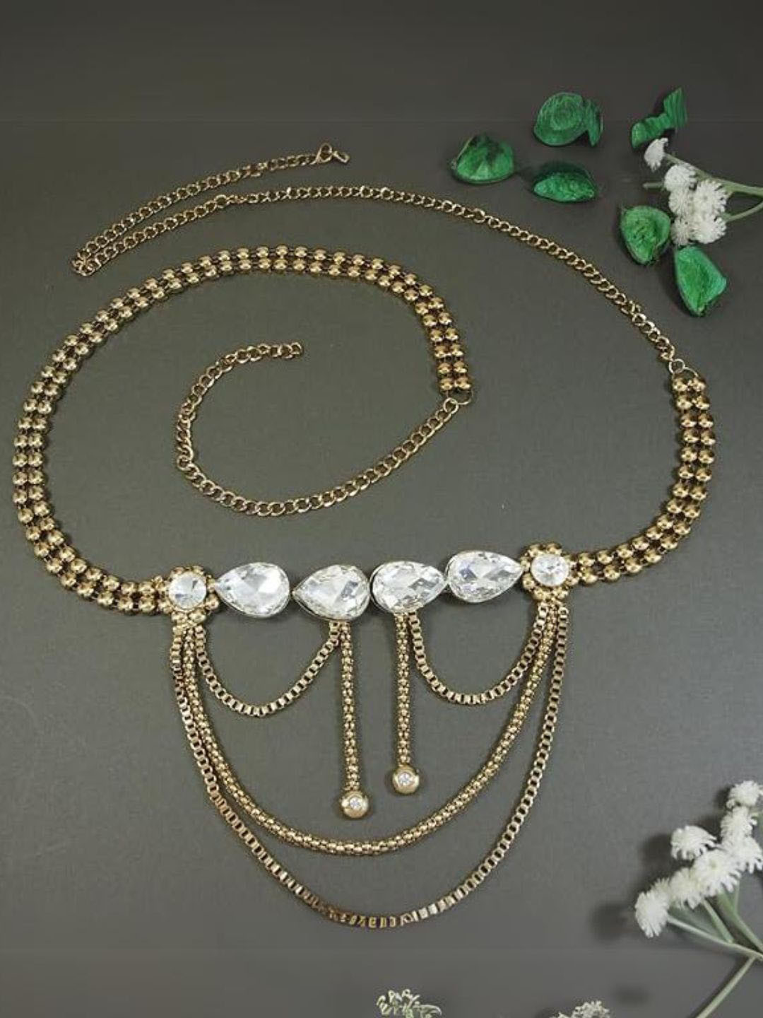 

I Jewels Gold Plated Stone Studded Waist Chain
