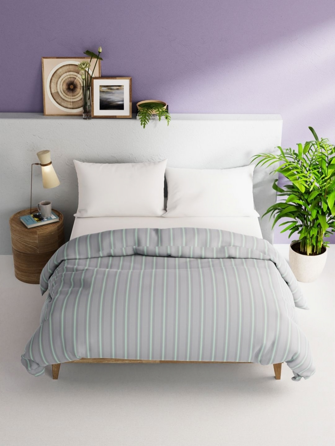 

BIANCA Grey & White Striped AC Room Pure Cotton 150 GSM Double Bed Comforter
