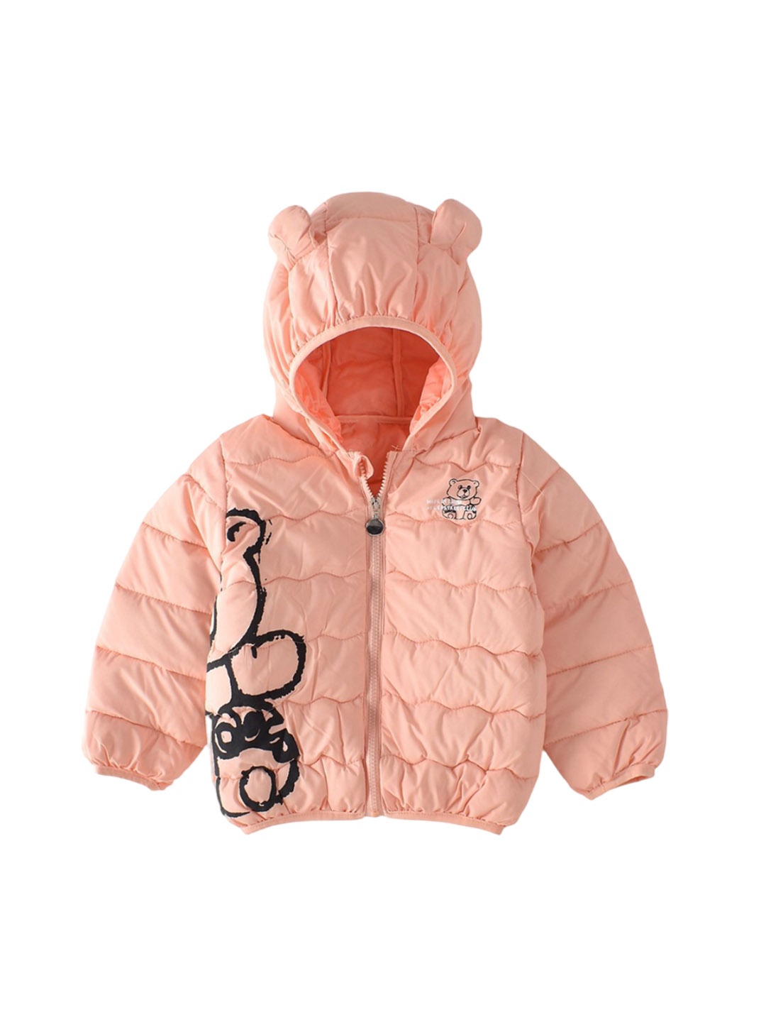 

Bold N Elegant Girls Hooded Graphic Printed Casual Puffer Jacket, Peach