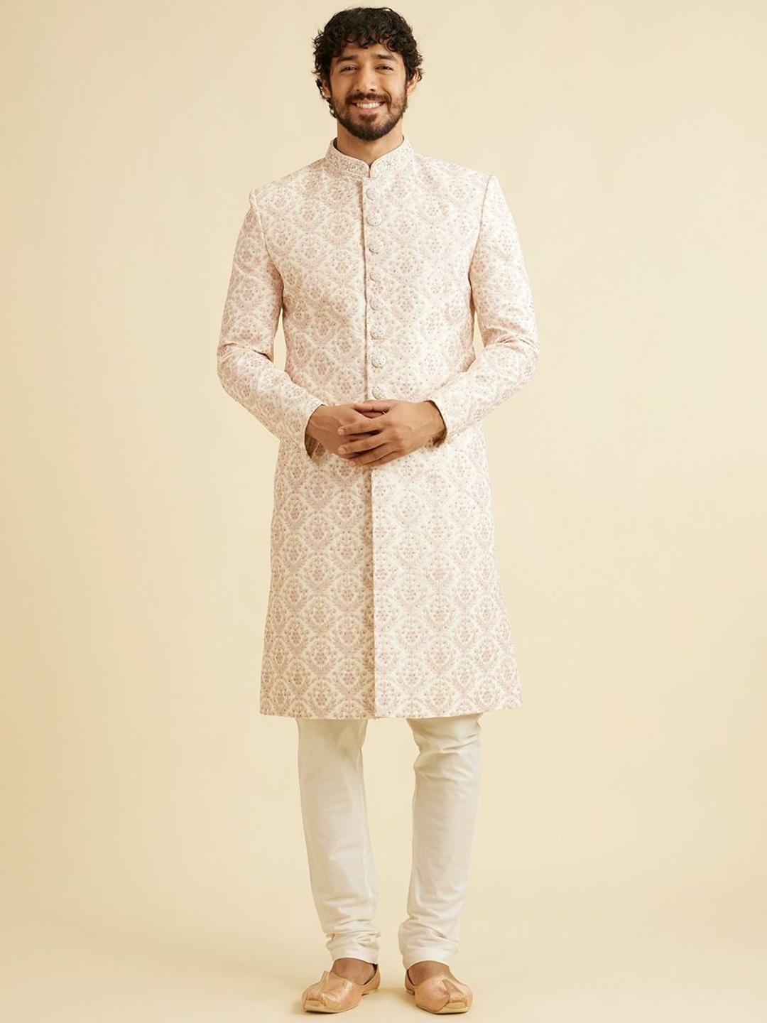 

Manyavar Men Embroidered Sherwani Set, Cream