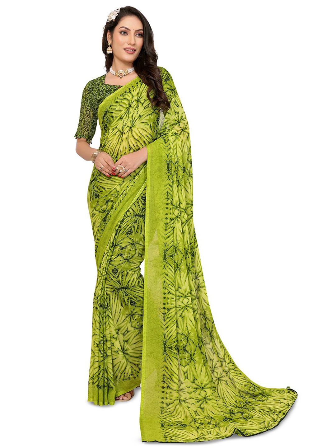 

Moda Rapido Floral Poly Georgette Saree, Green