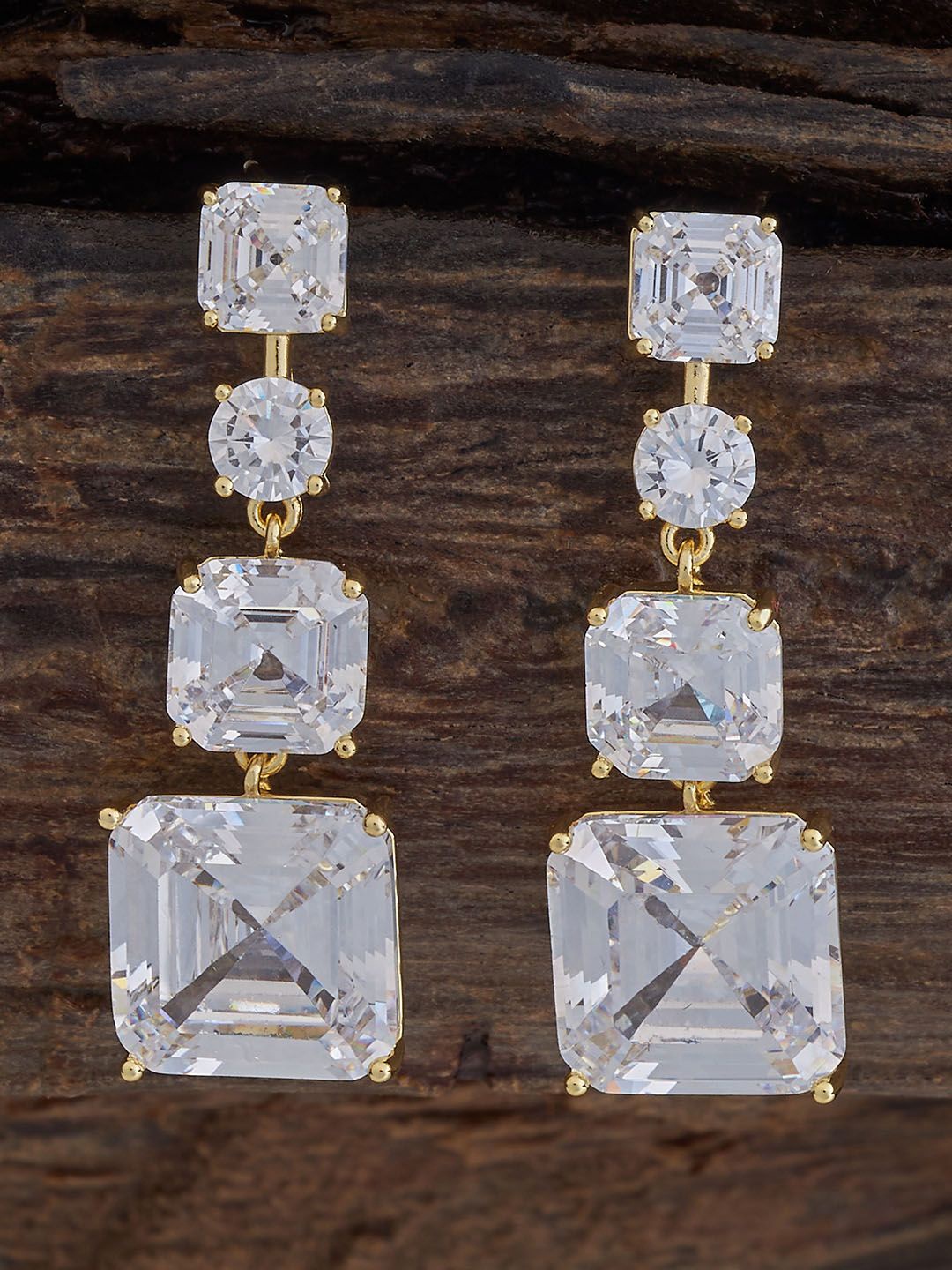 

Kushal's Fashion Jewellery Gold Plated Cubic Zirconia Square Drop Earrings, White