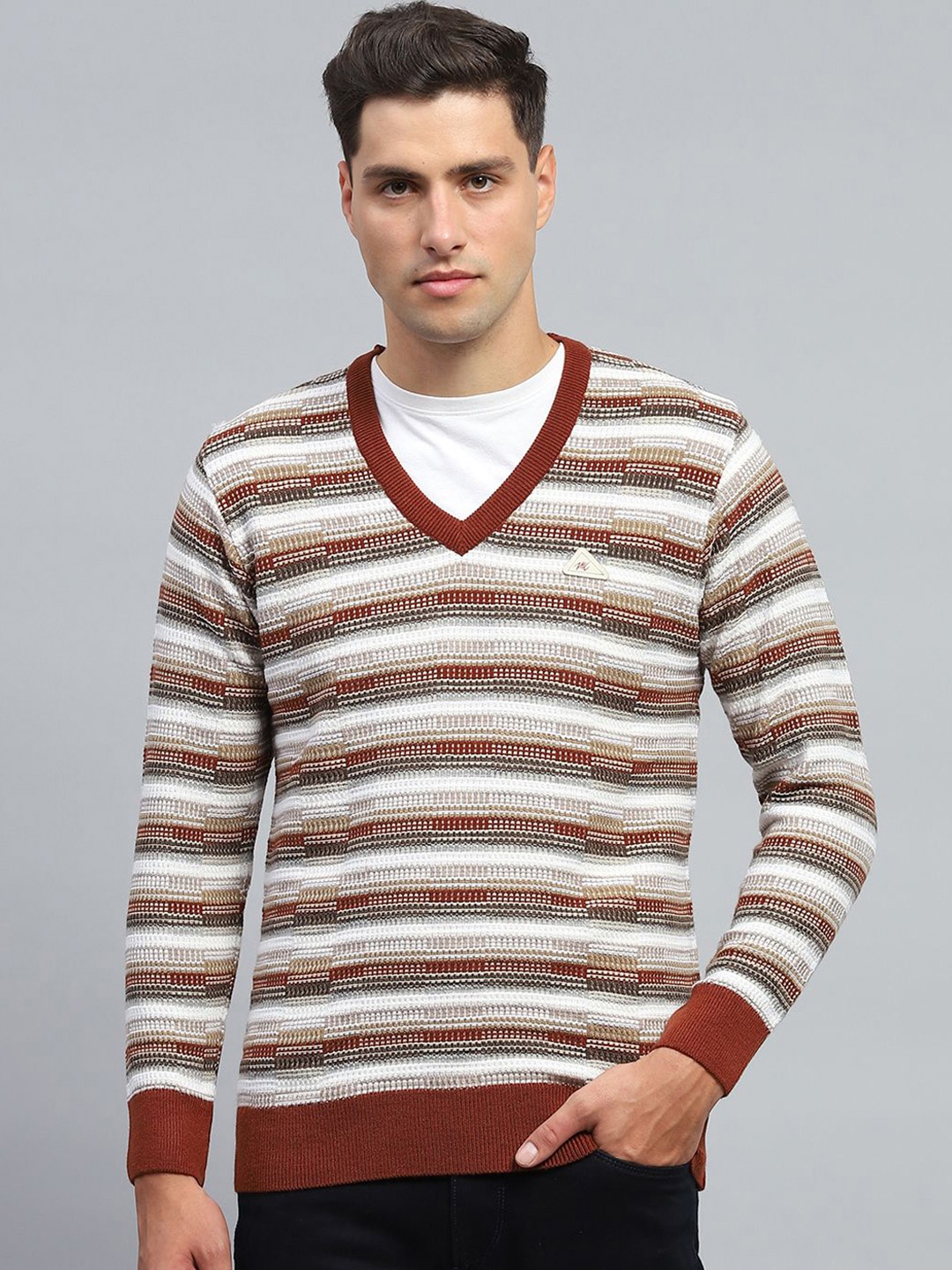 

Monte Carlo Men Striped Woollen Pullover, Brown