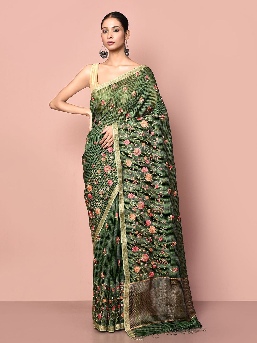 

Nazaakat by Samara Singh Woven Design Tissue Saree, Green