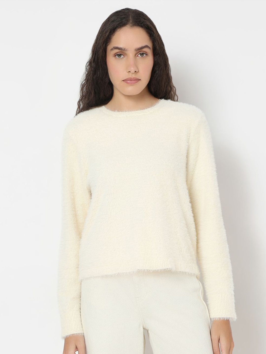 

Vero Moda Women Pullover with Fuzzy Detail, Off white