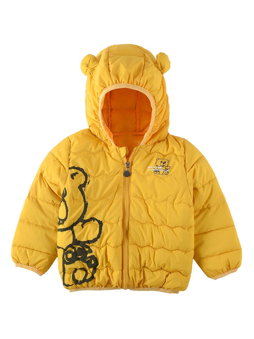 

Bold N Elegant Unisex Kids Hooded Graphic Printed Casual Puffer Jacket, Yellow