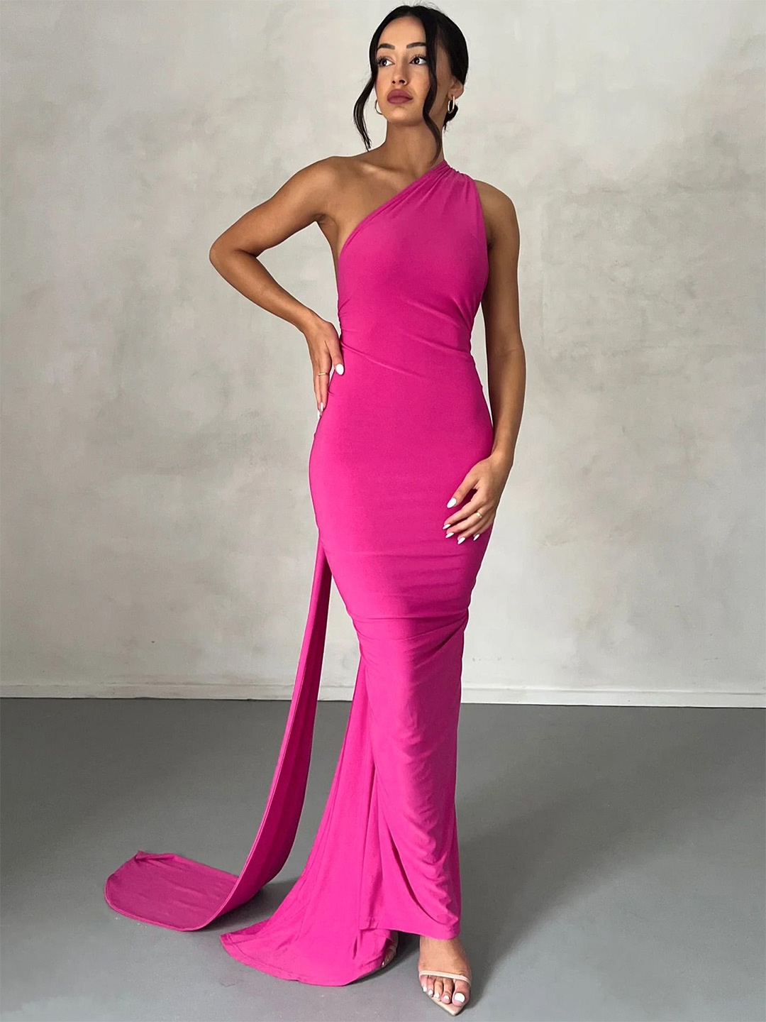 

MIAKEE Women One Shoulder Maxi Dress, Pink