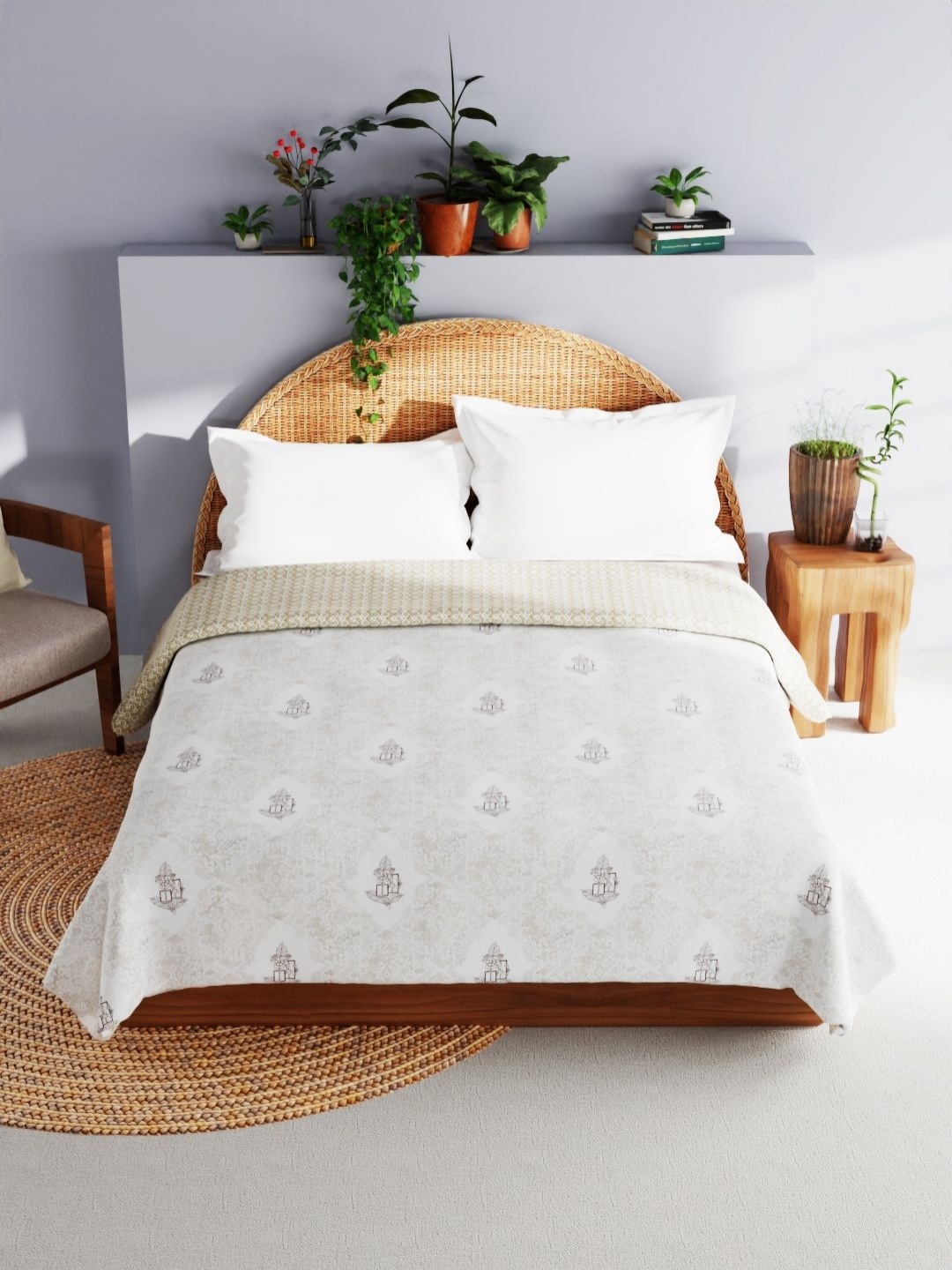 

BIANCA Mezzo White & Brown Abstract Printed Pure Cotton AC Room 150 GSM Double Bed Dohar