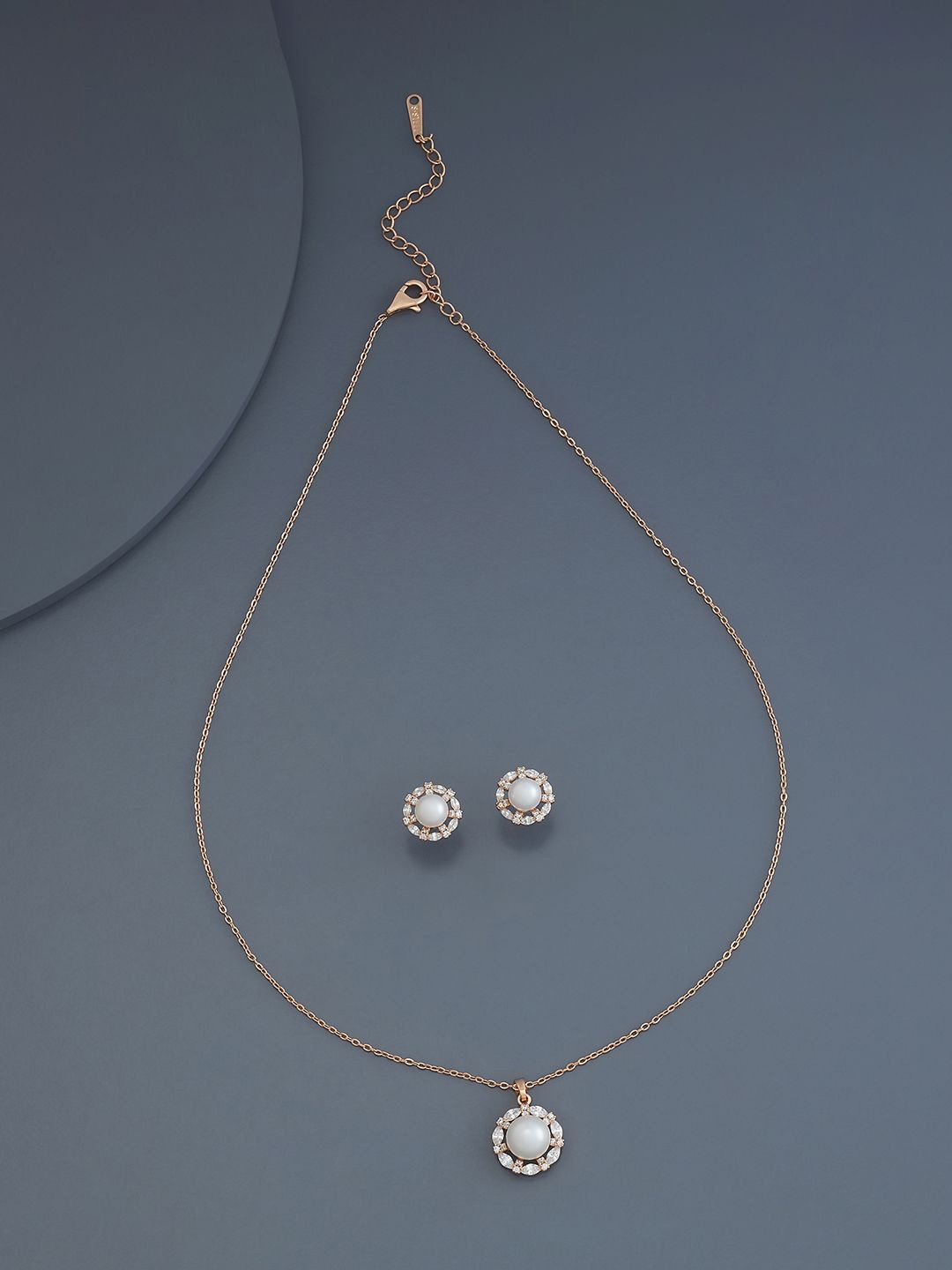 

Kushal's Fashion Jewellery Rose Gold-Plated CZ-Studded Necklace & Earrings
