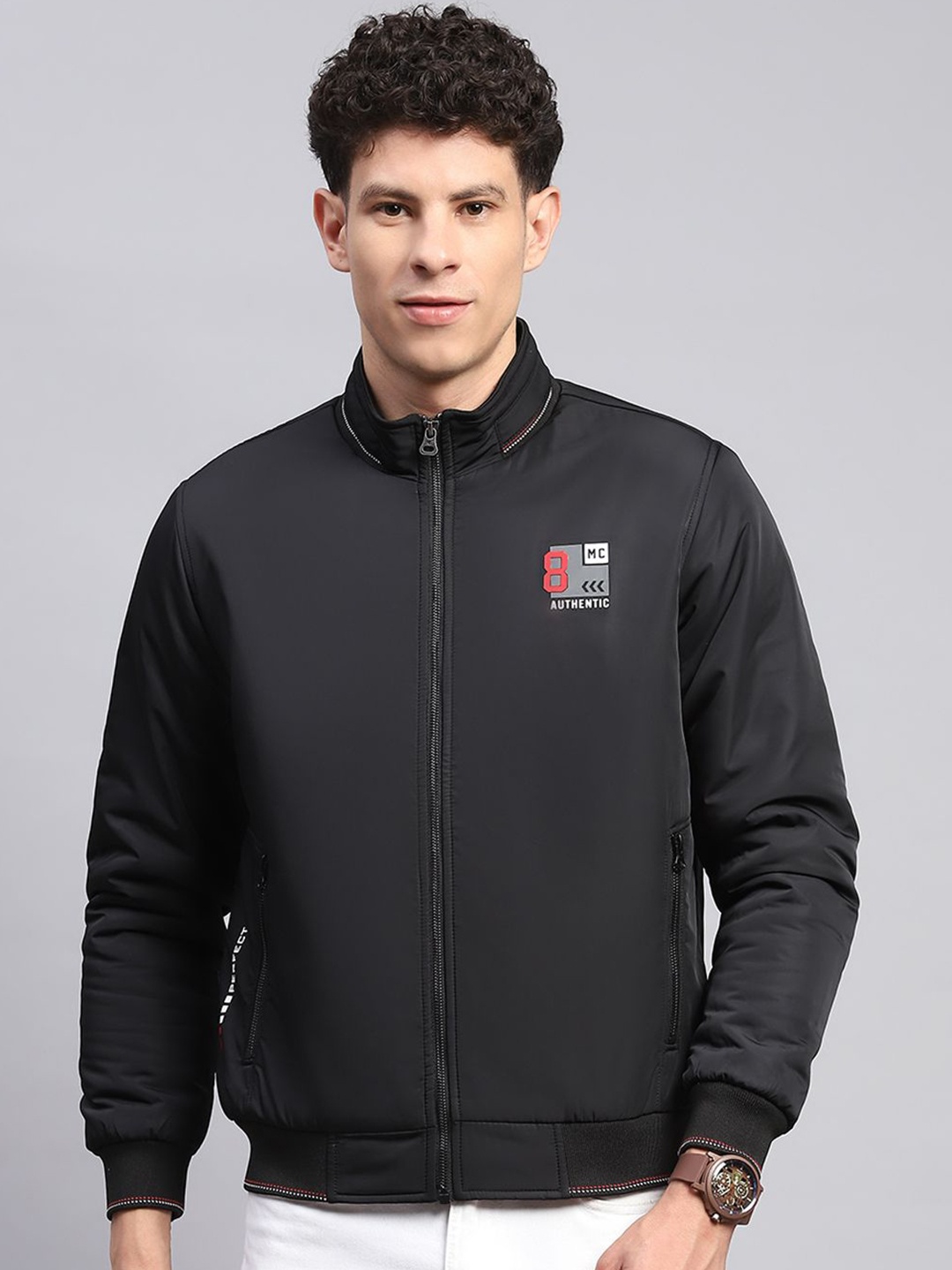

Monte Carlo Men Mock Collar Solid Casual Sporty Jacket, Black