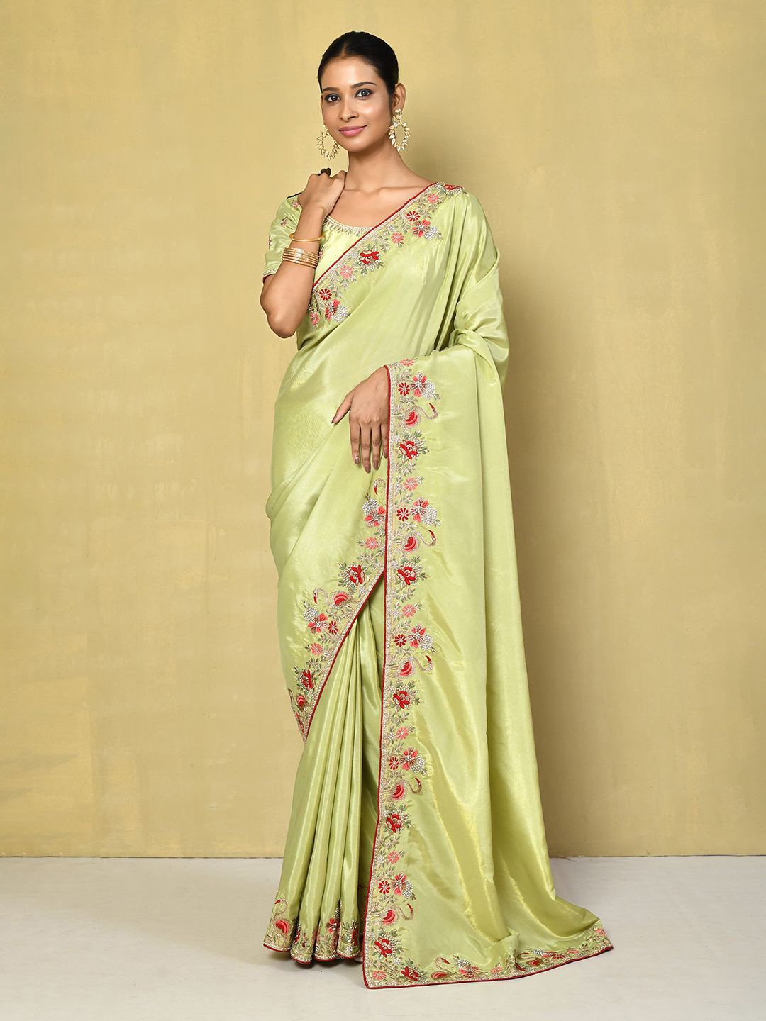 

Samyukta Singhania Beads and Stones Art Silk Saree, Green