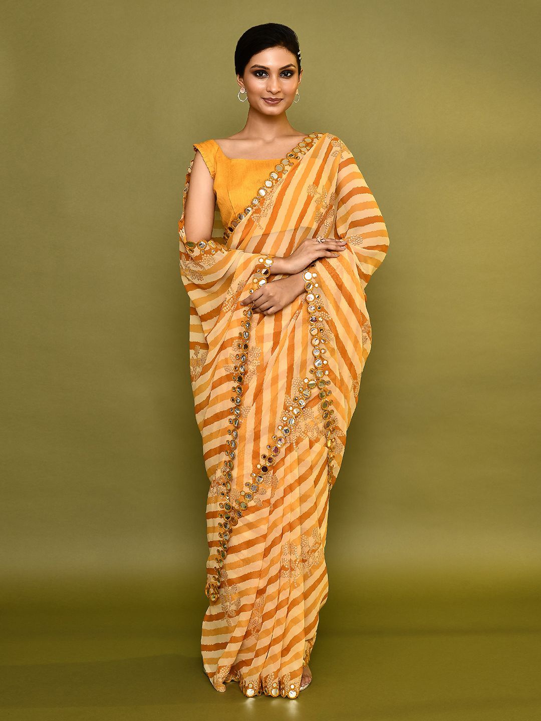 

Samyukta Singhania Leheriya Sequinned Poly Georgette Saree, Yellow