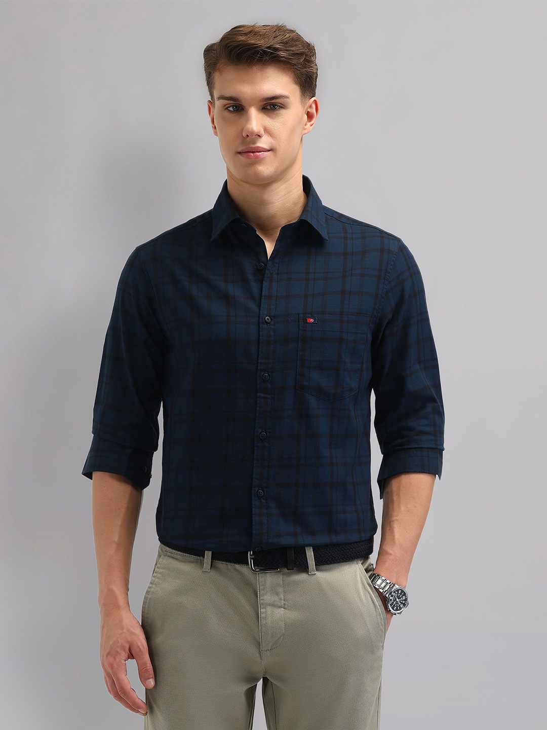 

AD By Arvind Men Spread Collar Checked Cotton Casual Shirt, Blue