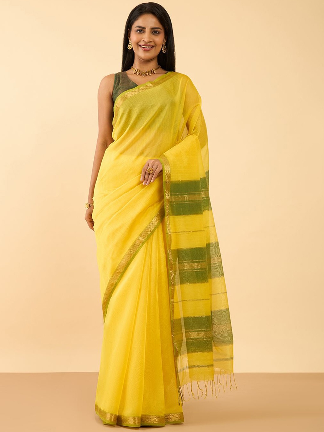 

Taneira Woven Design Zari Maheshwari Saree, Yellow