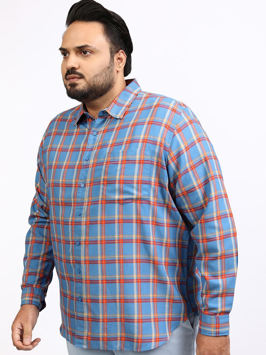 

Highlander Men Checked Plus Size Relaxed Fit Shirt, Blue