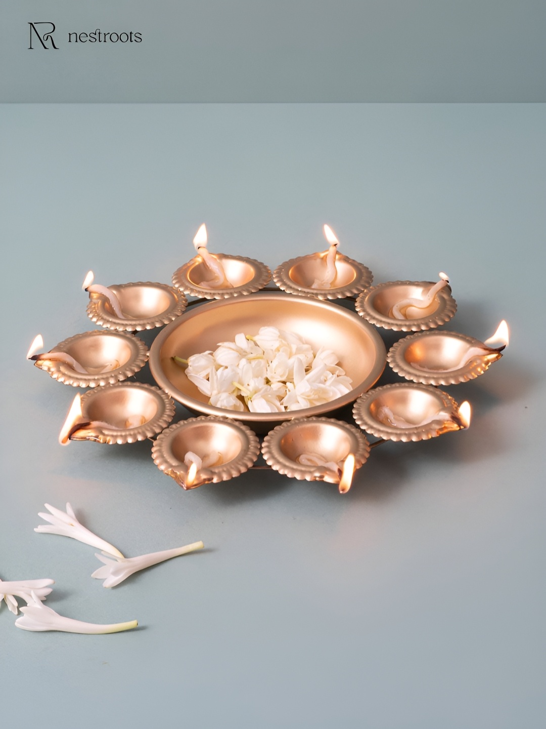 

nestroots Gold Toned Textured 10 Diyas